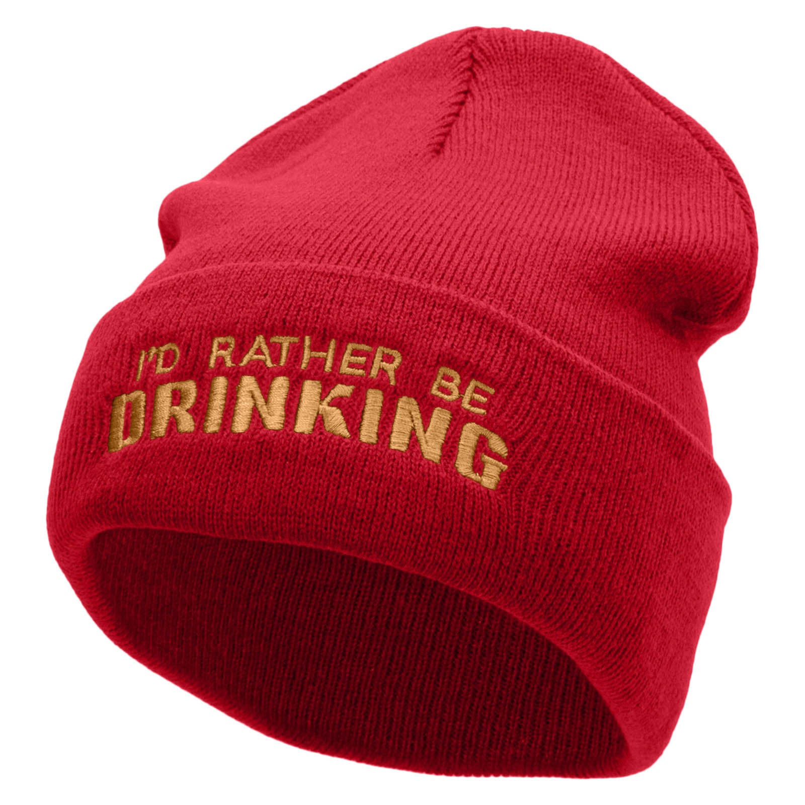 I &#039;d Rather Be Drinking Phrase Embroidered 12 Inch Long Knitted Beanie - Red OSFM
