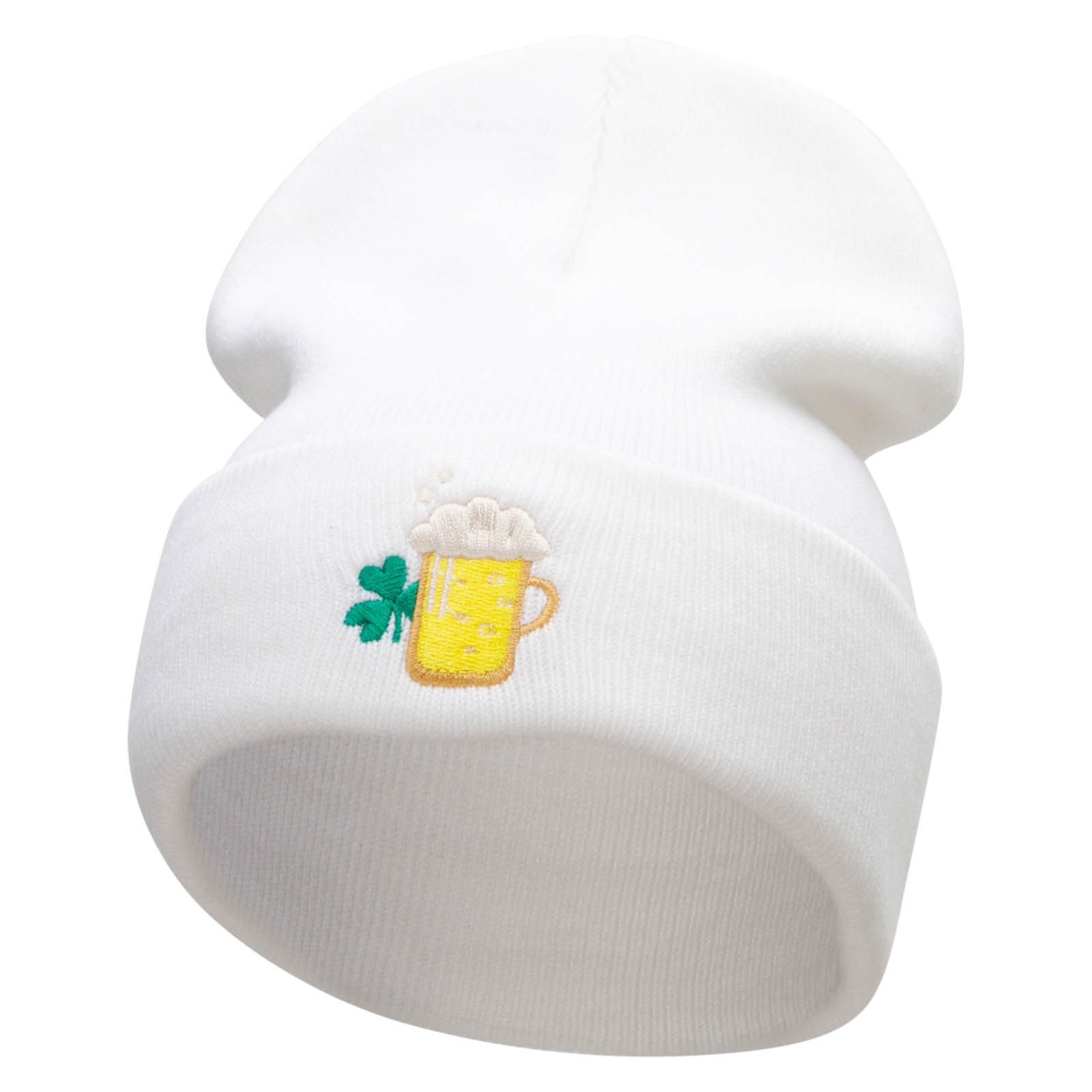 Lucky Beer Embroidered 12 Inch Long Knitted Beanie - White OSFM