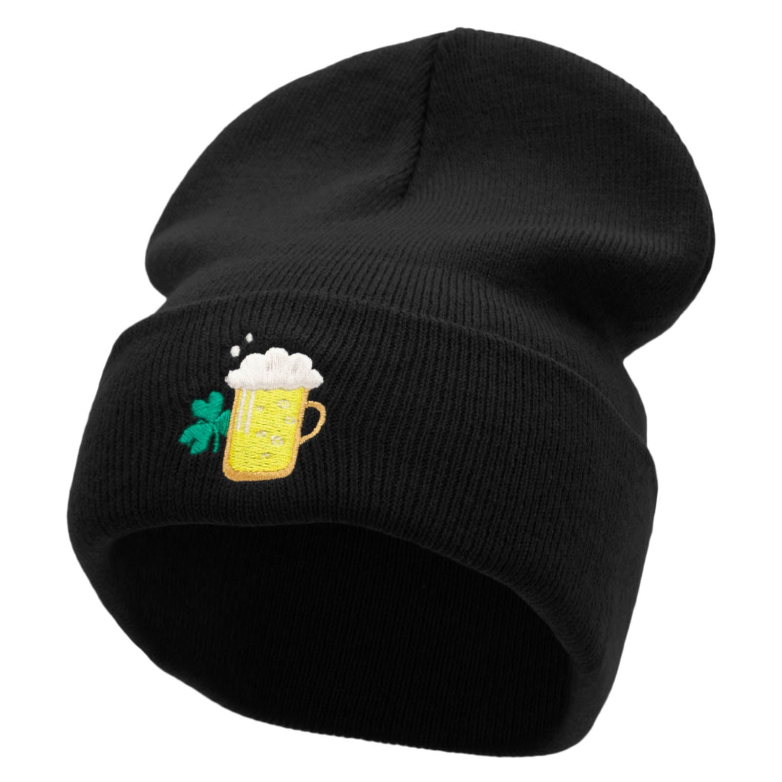 Lucky Beer Embroidered 12 Inch Long Knitted Beanie - Black OSFM