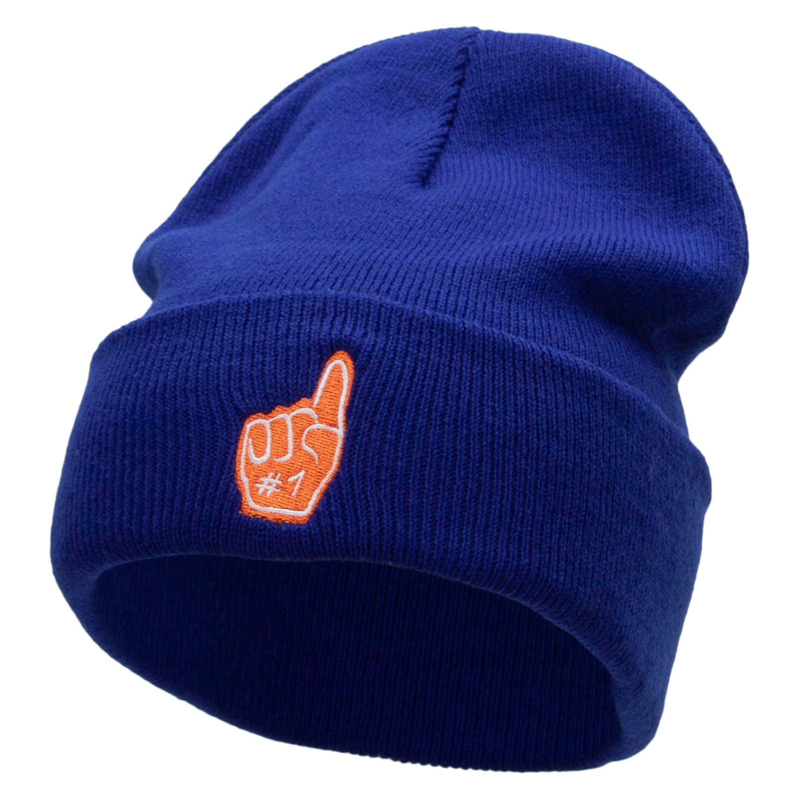 Foam Finger Embroidered 12 Inch Long Knitted Beanie - Royal OSFM