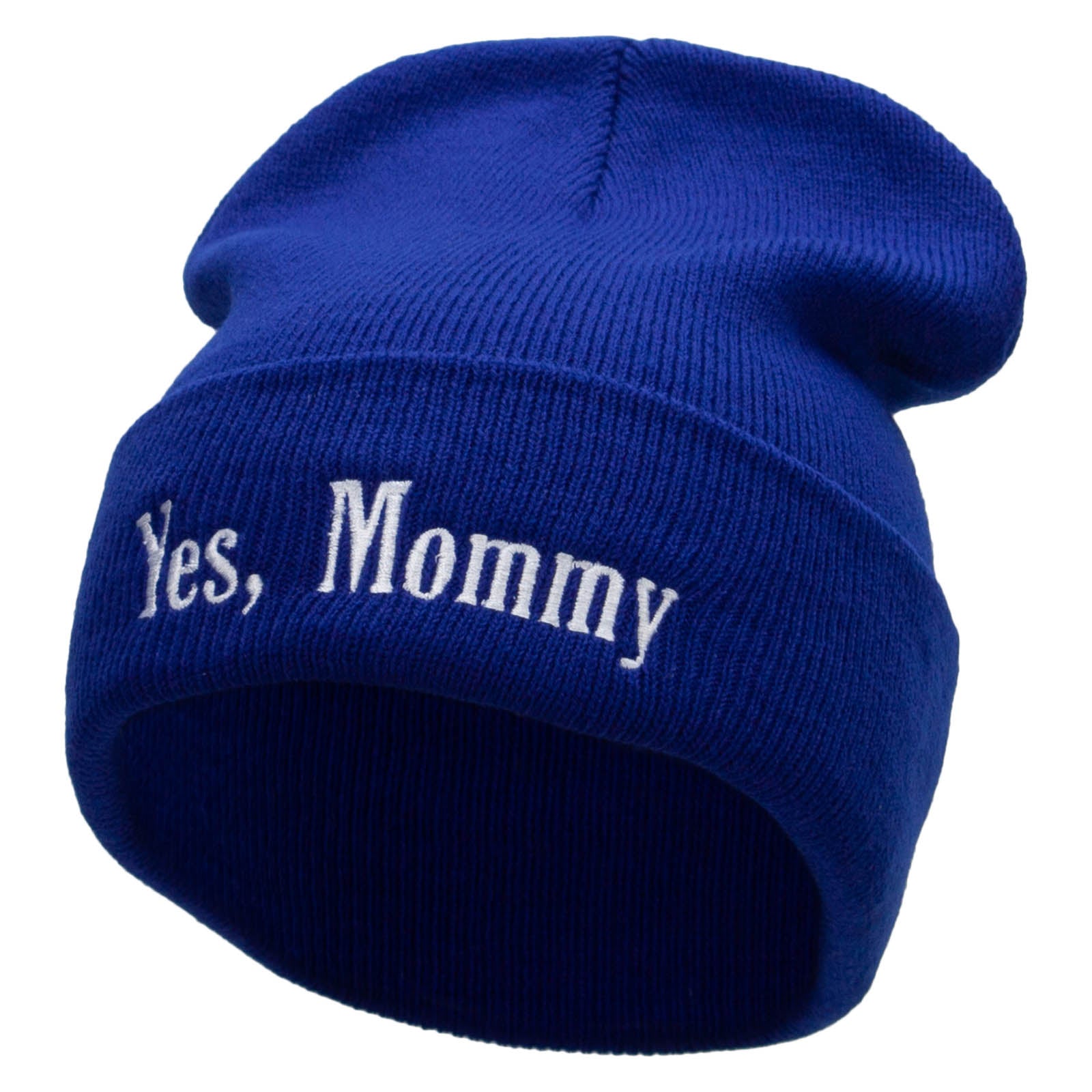 Yes, Mommy Embroidered 12 Inch Long Knitted Beanie - Royal OSFM