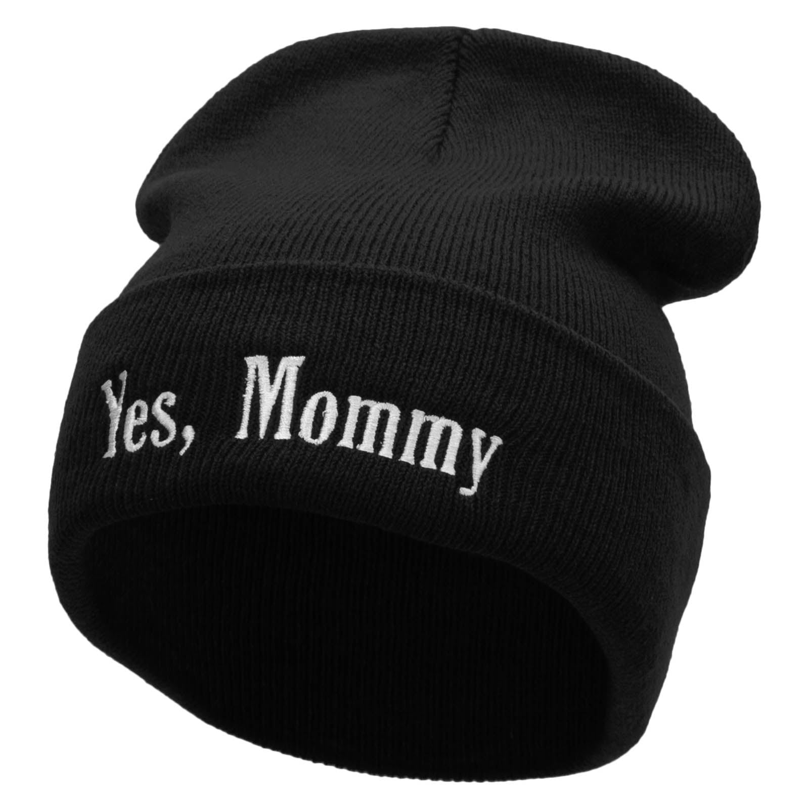 Yes, Mommy Embroidered 12 Inch Long Knitted Beanie - Black OSFM