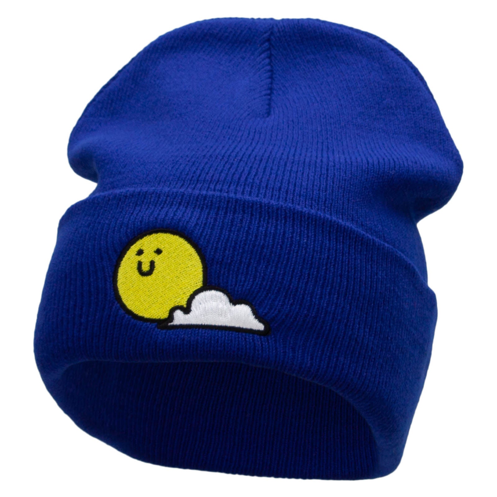 Sunny Smile Embroidered 12 Inch Long Knitted Beanie - Royal OSFM