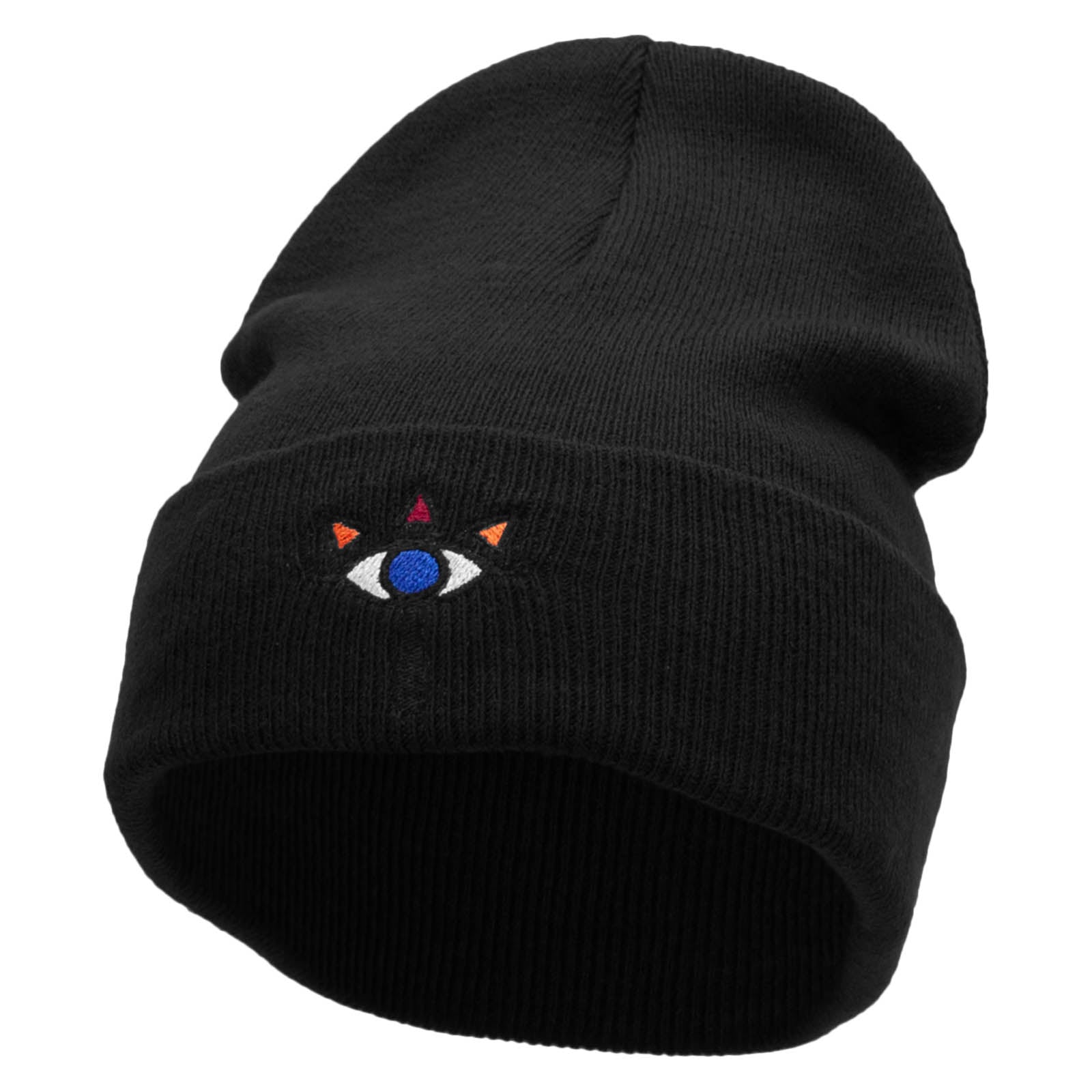 Eye Crest Embroidered 12 Inch Long Knitted Beanie - Black OSFM