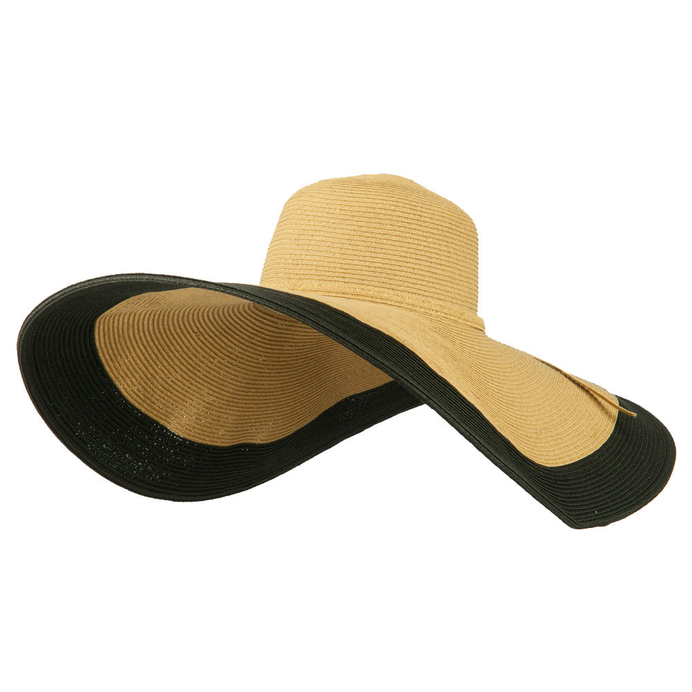 8 Inch Flat Wide Brim Hat With Self-tie - Tan OSFM