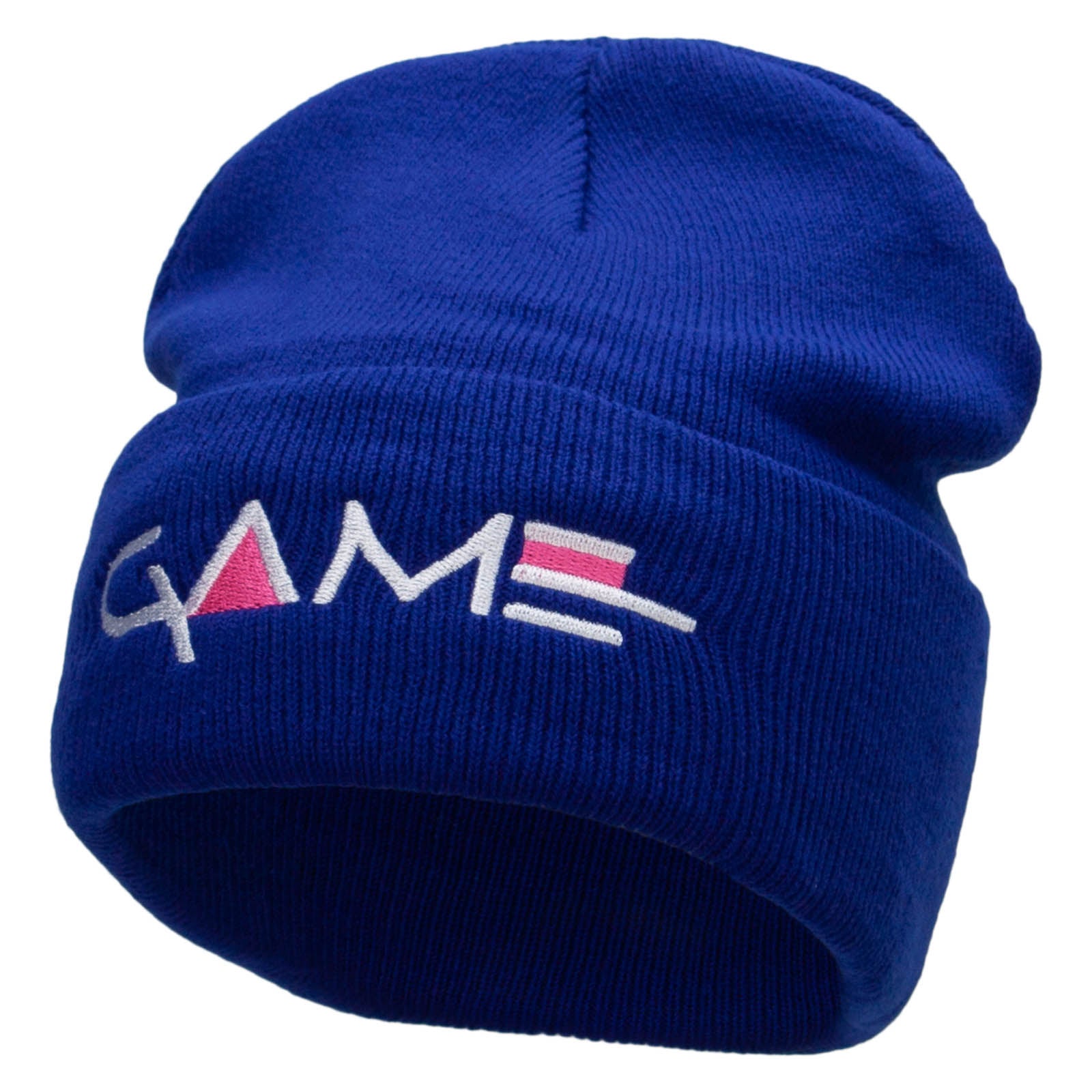 Game Embroidered 12 Inch Long Knitted Beanie - Royal OSFM
