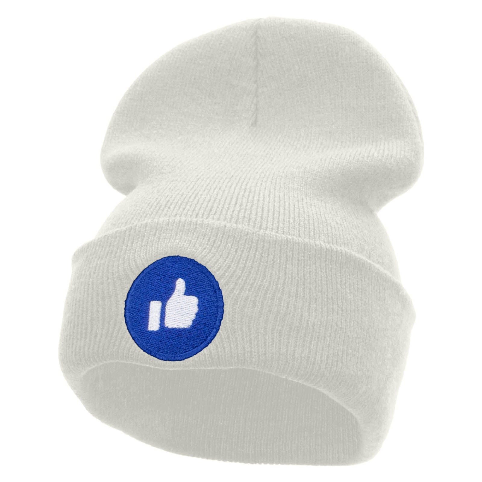 Give Thumbs Up Embroidered 12 Inch Long Knitted Beanie - White OSFM