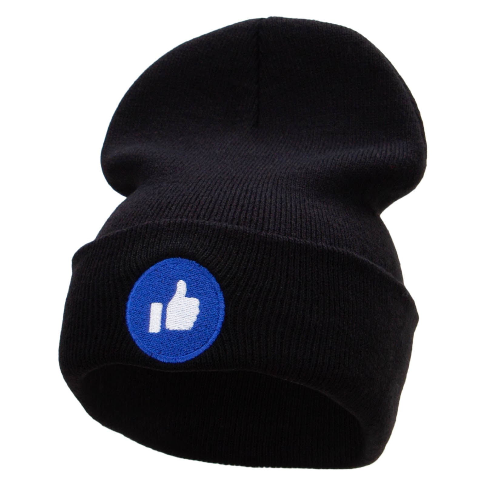 Give Thumbs Up Embroidered 12 Inch Long Knitted Beanie - Black OSFM