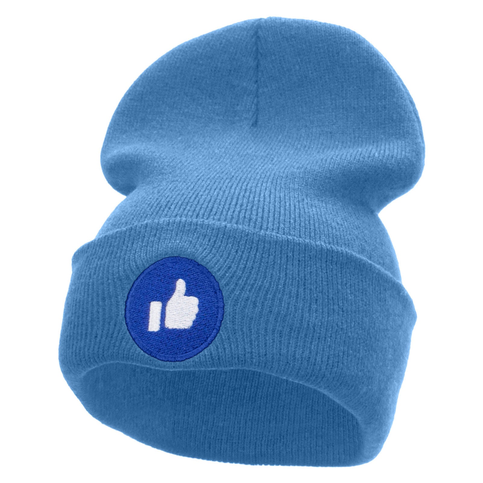 Give Thumbs Up Embroidered 12 Inch Long Knitted Beanie - Sky Blue OSFM