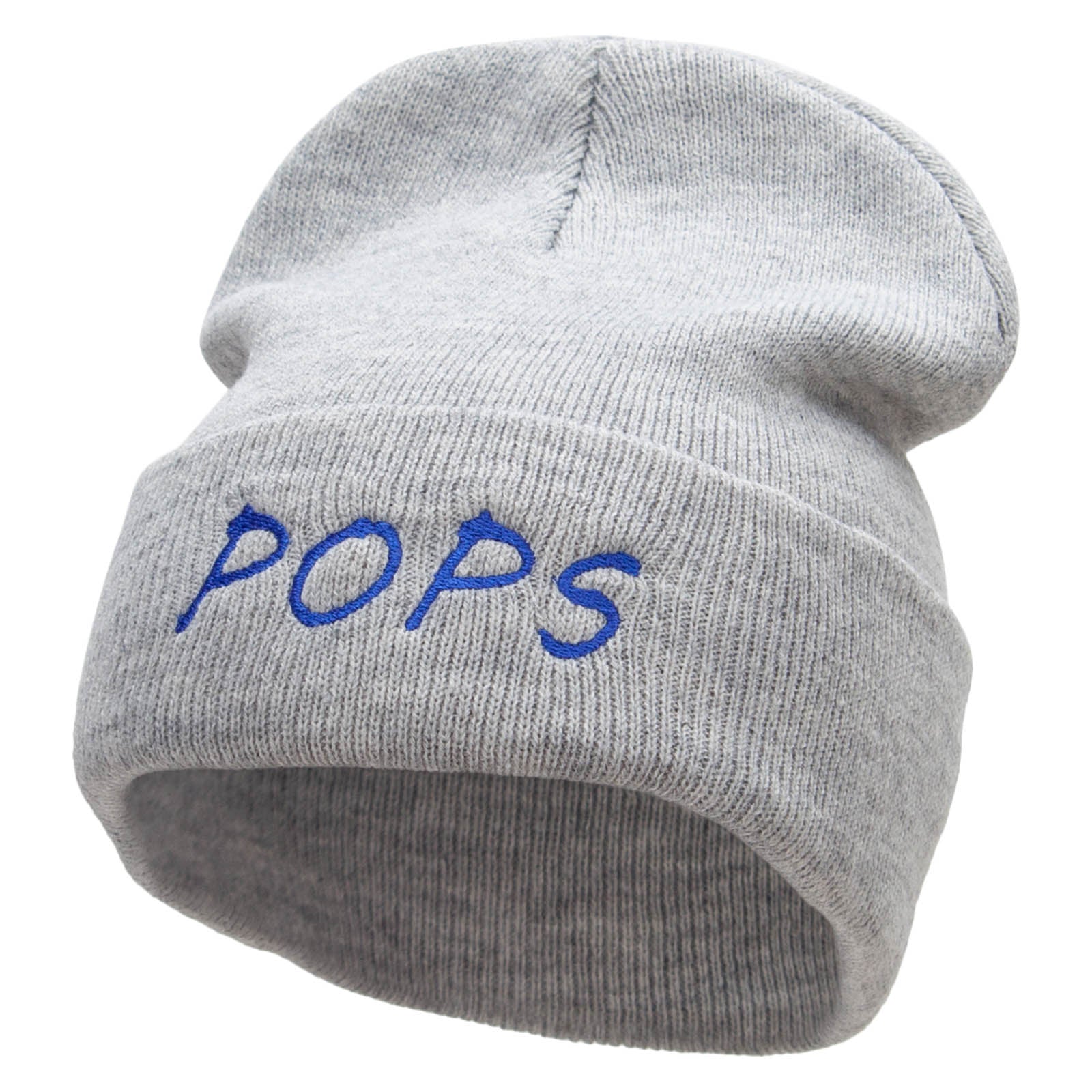 Pops Embroidered 12 Inch Long Knitted Beanie - Heather Grey OSFM