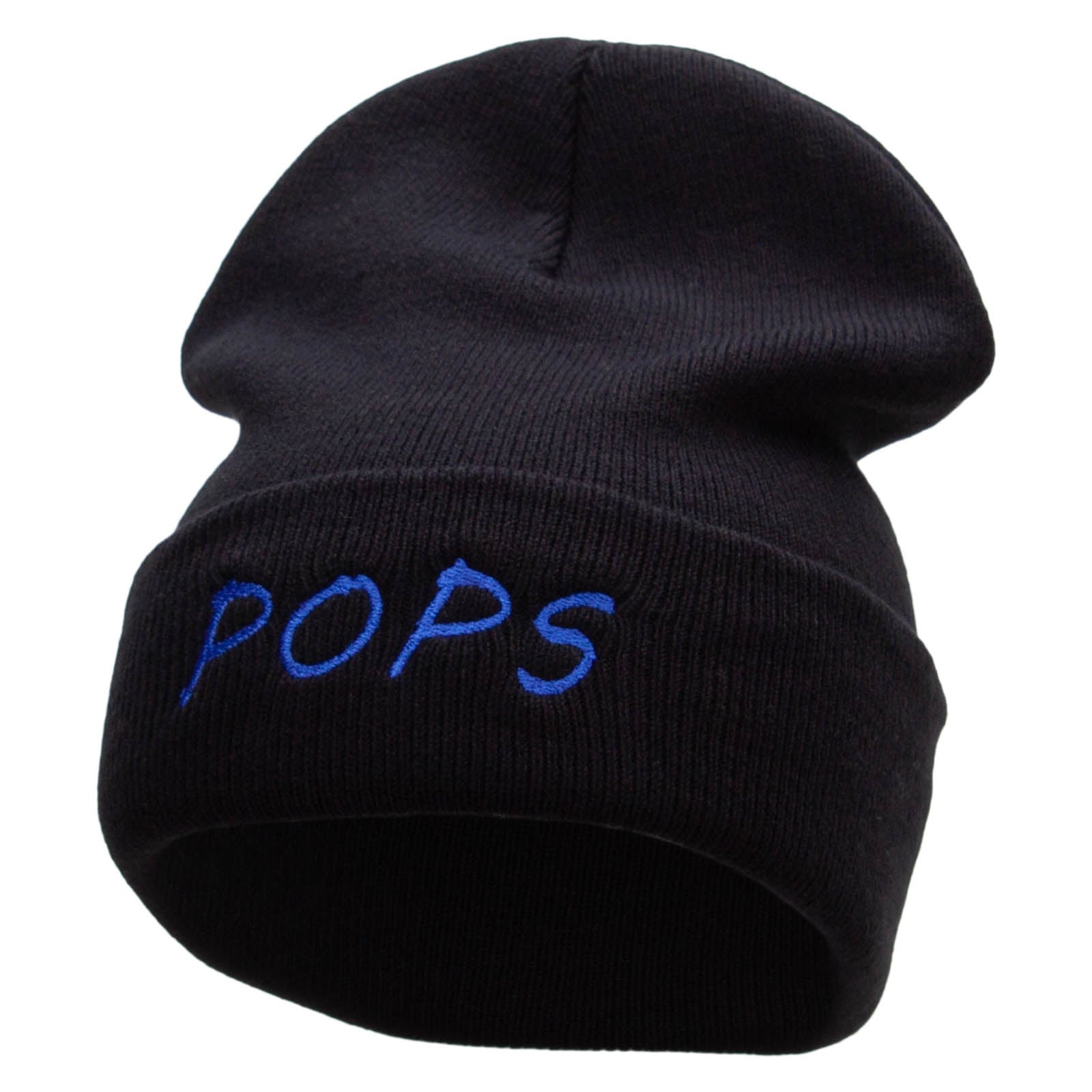 Pops Embroidered 12 Inch Long Knitted Beanie - Black OSFM