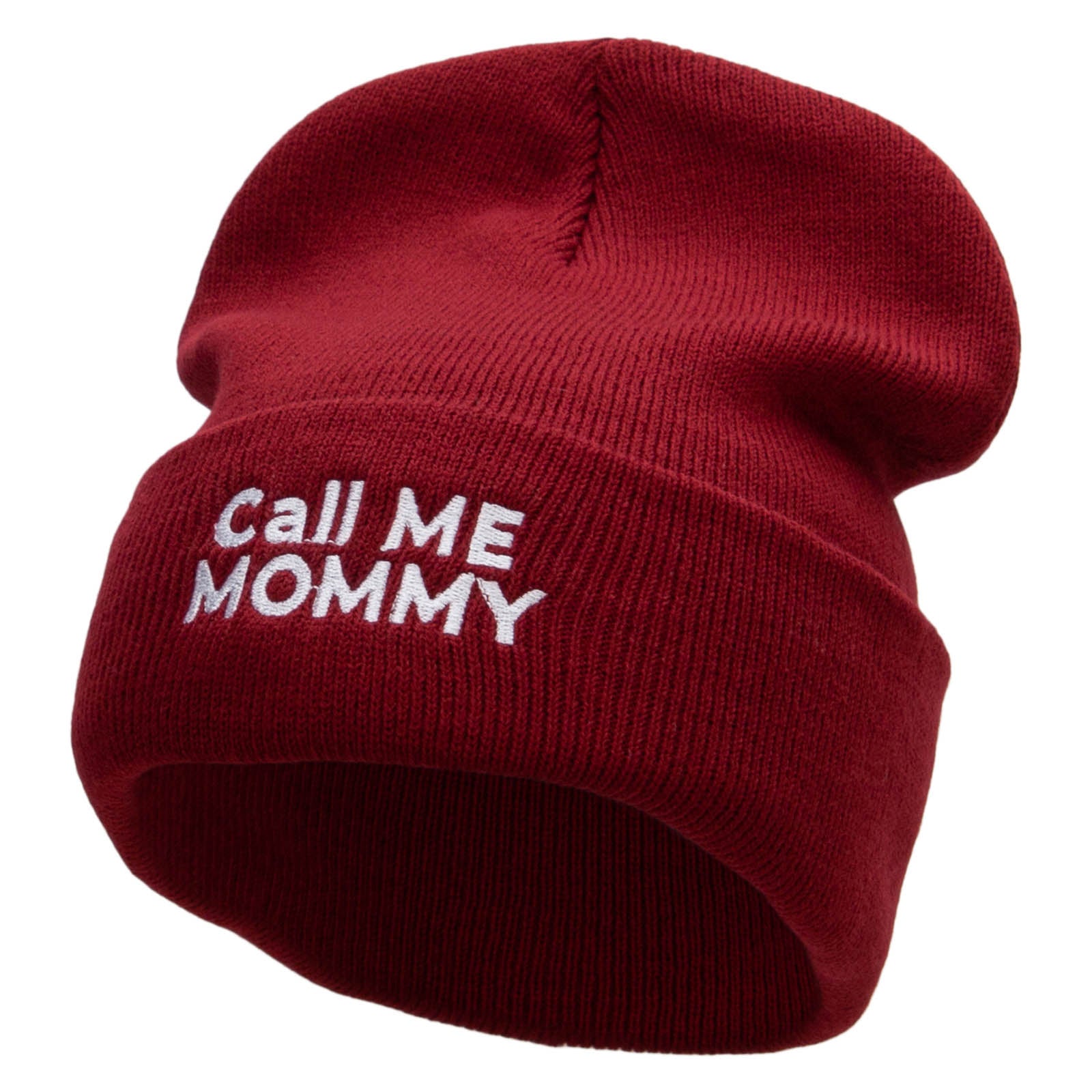 Call Me Mommy Embroidered 12 Inch Long Knitted Beanie - Maroon OSFM