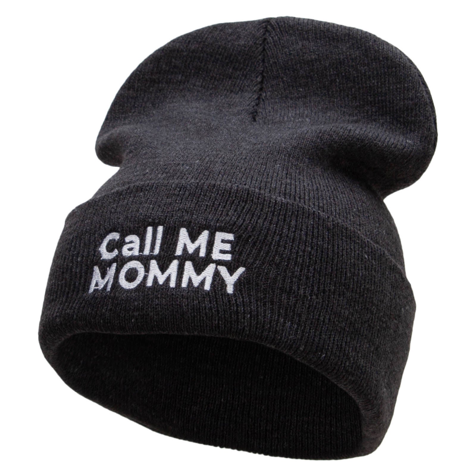 Call Me Mommy Embroidered 12 Inch Long Knitted Beanie - Dk Grey OSFM