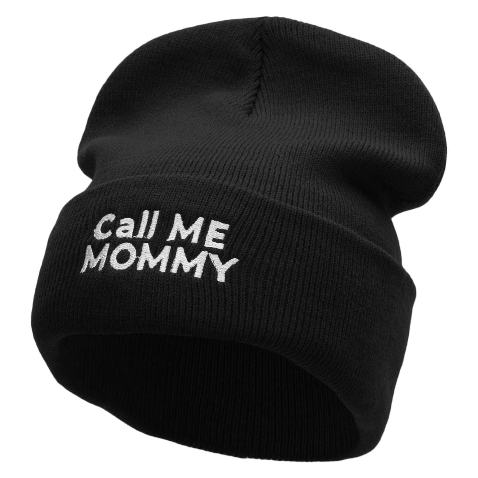 Call Me Mommy Embroidered 12 Inch Long Knitted Beanie - Black OSFM