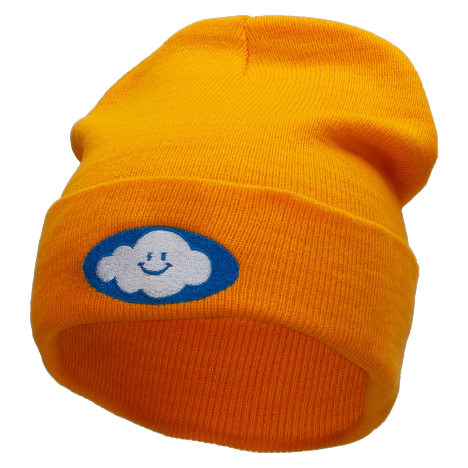 Smile Cloud Embroidered 12 Inch Long Knitted Beanie - Yellow OSFM
