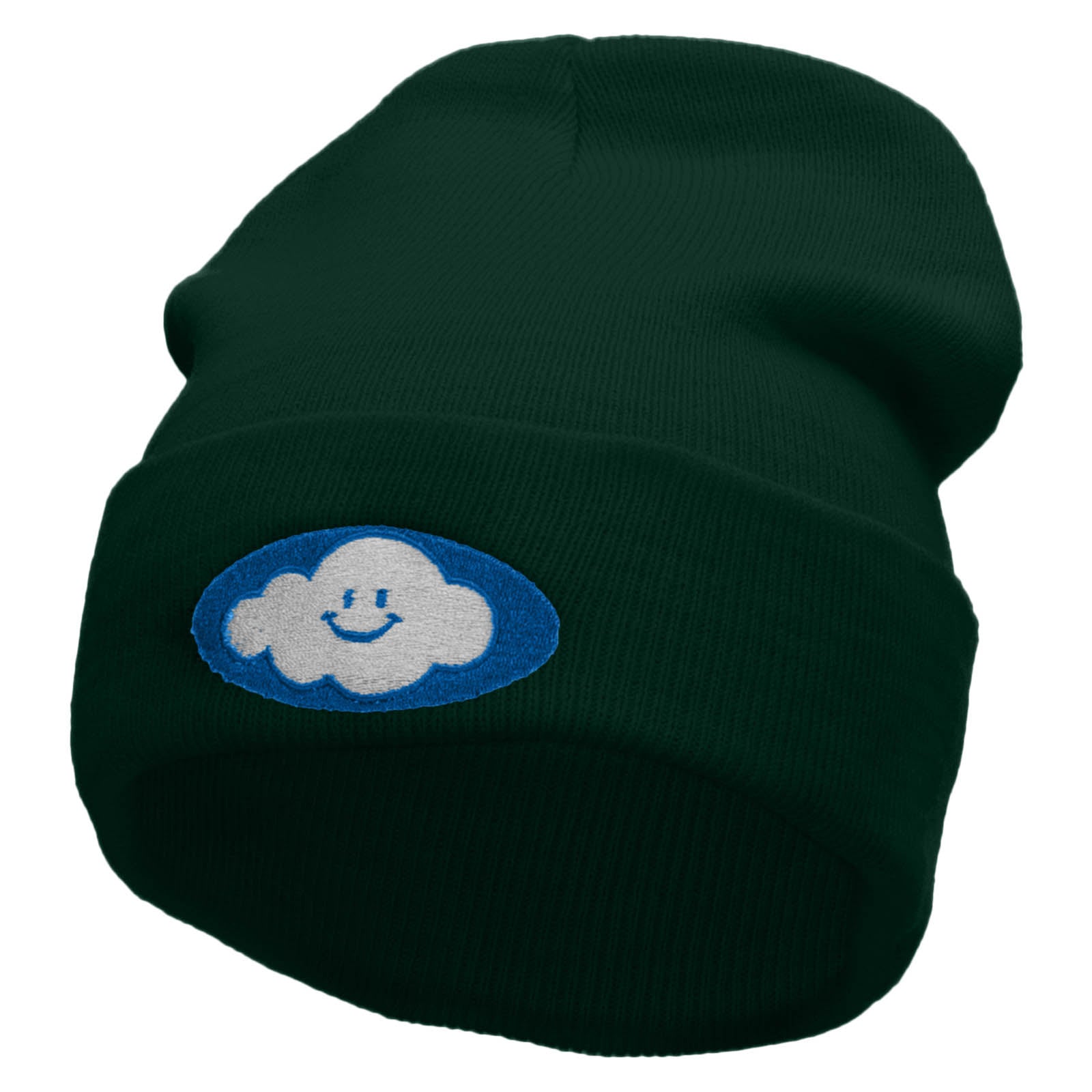 Smile Cloud Embroidered 12 Inch Long Knitted Beanie - Dk Green OSFM