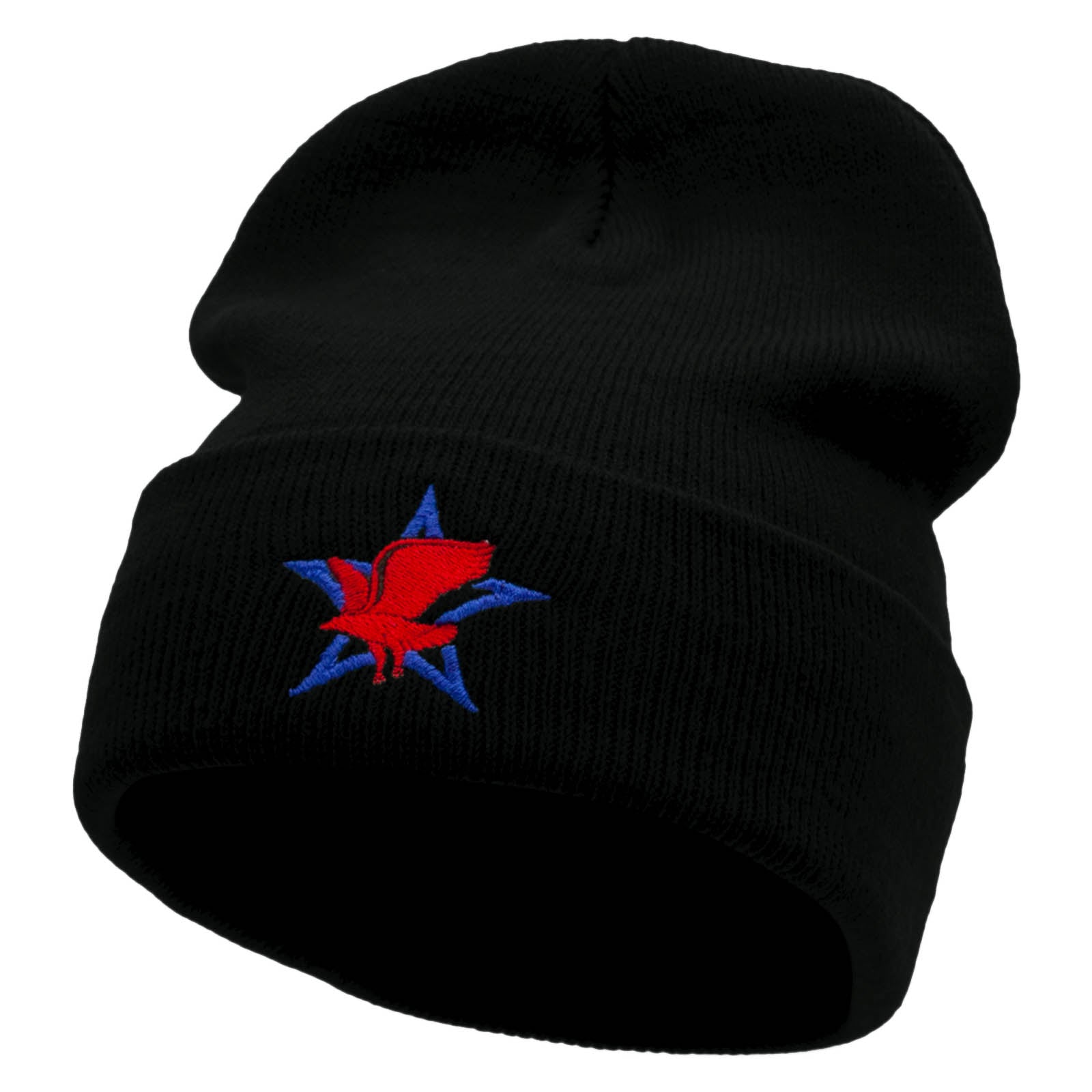 Patriotic Eagle Star Embroidered 12 Inch Long Knitted Beanie - Black OSFM