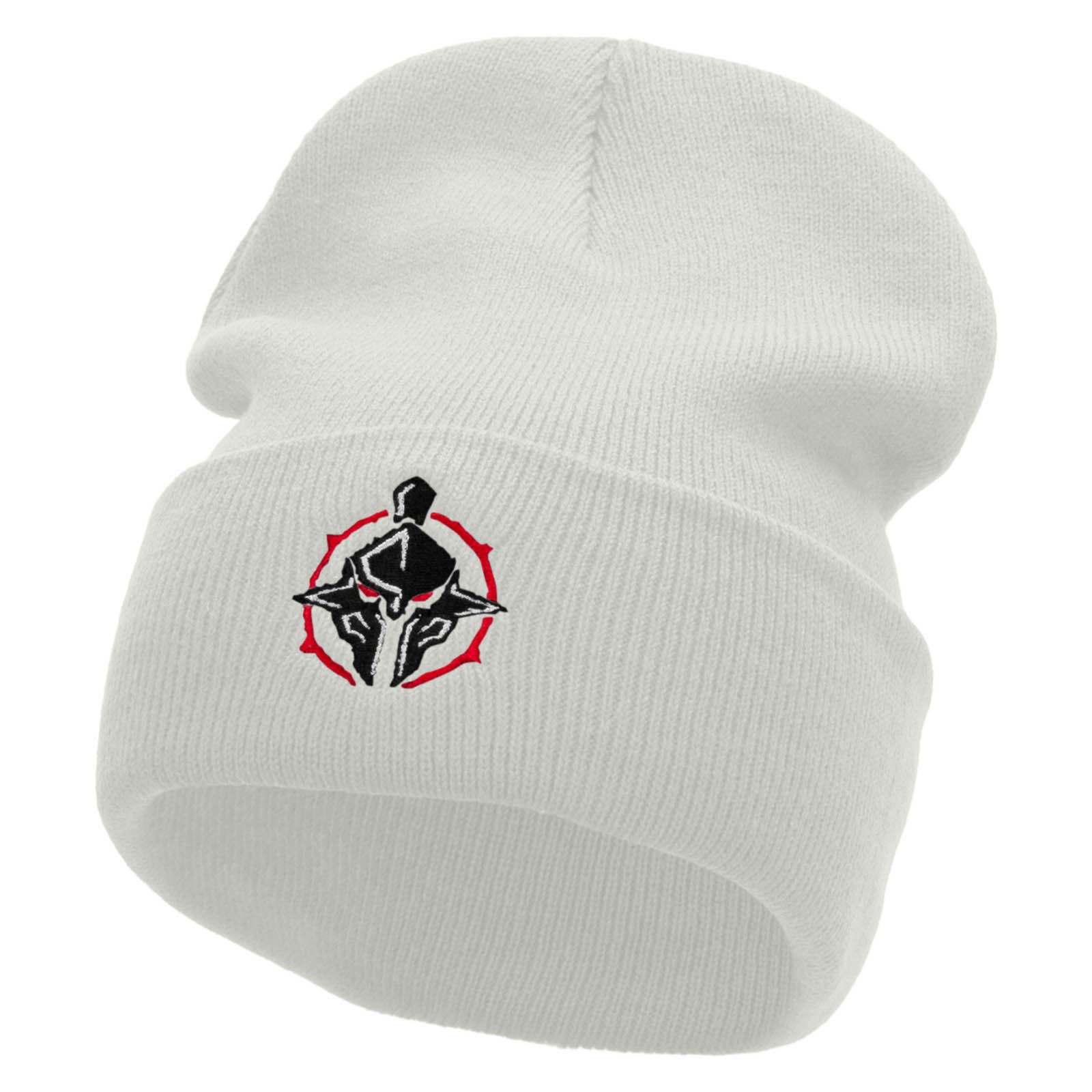 Gladiator Embroidered 12 Inch Long Knitted Beanie - White OSFM
