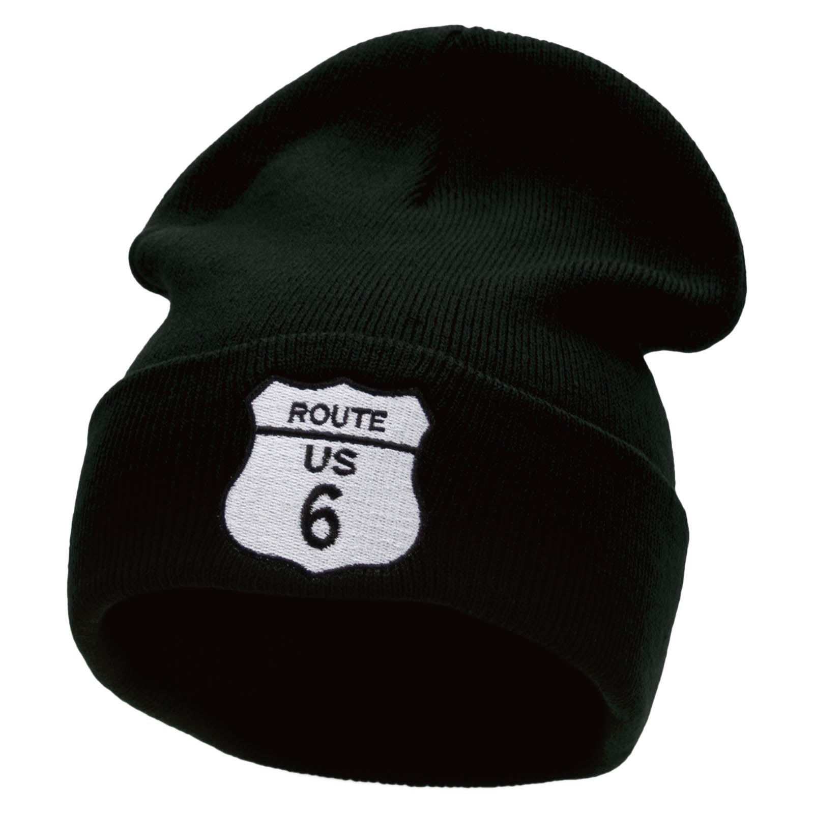 Route US 6 Embroidered 12 Inch Long Knitted Beanie - Black OSFM