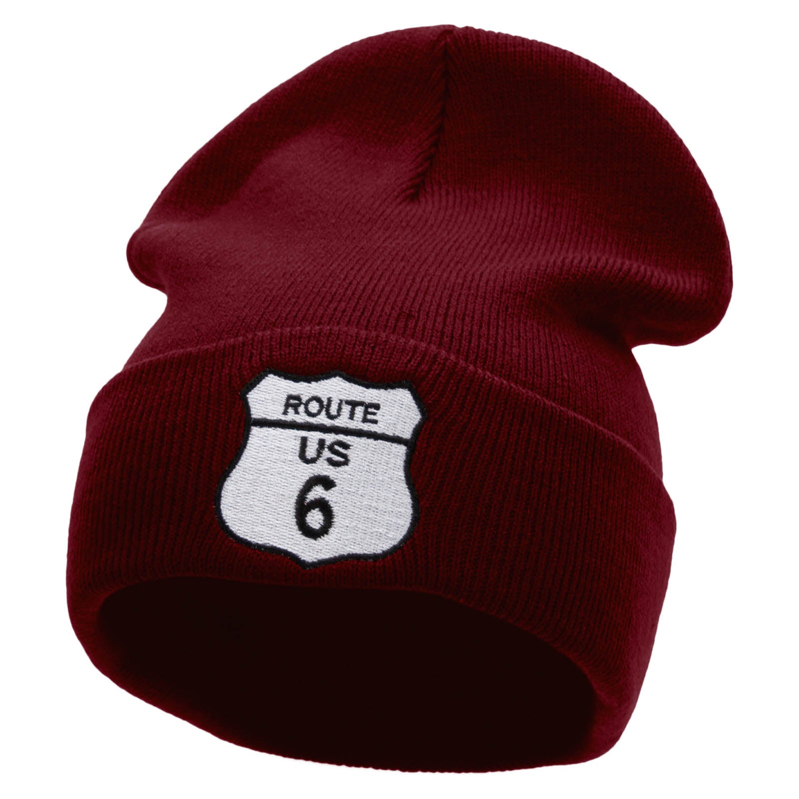 Route US 6 Embroidered 12 Inch Long Knitted Beanie - Maroon OSFM