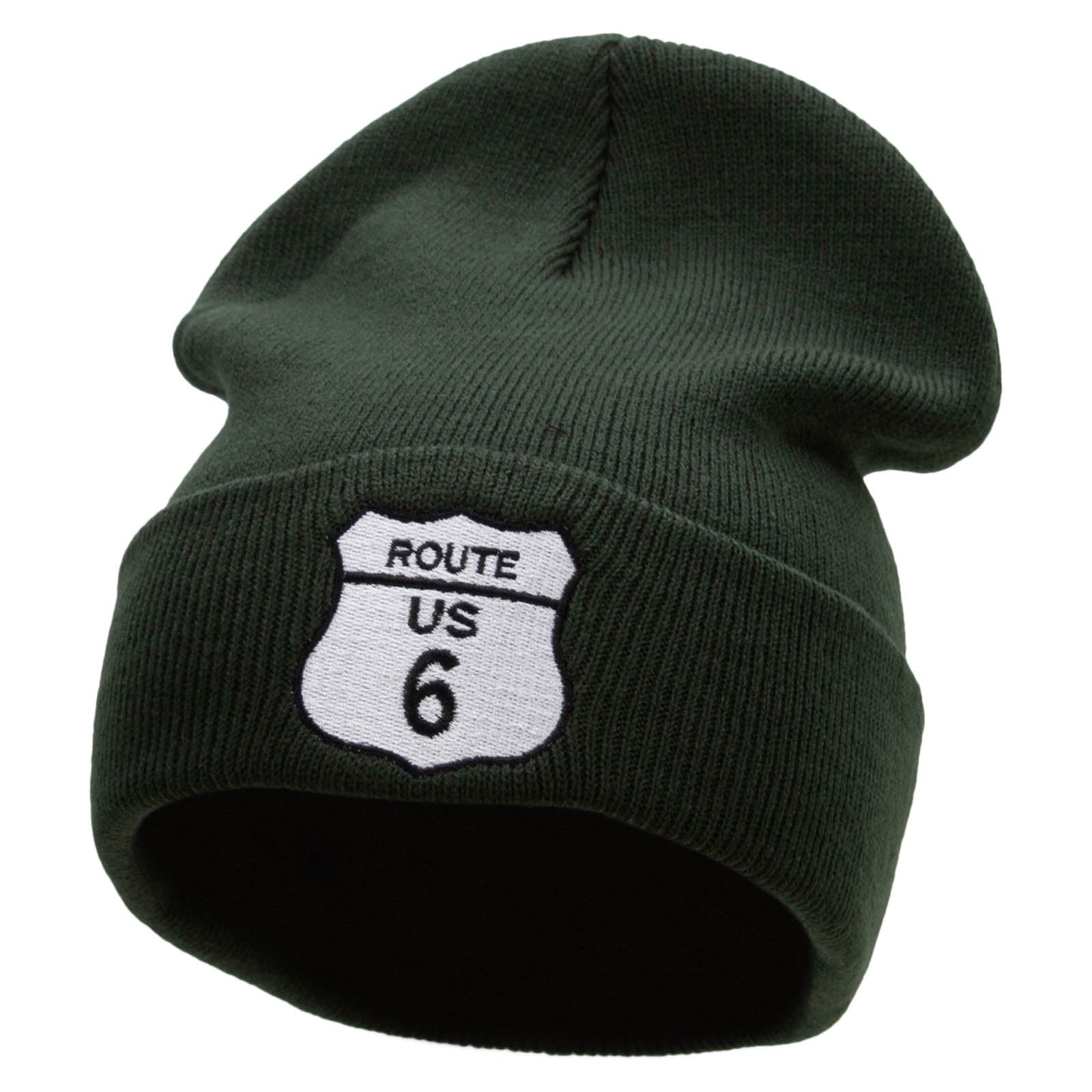 Route US 6 Embroidered 12 Inch Long Knitted Beanie - Navy OSFM