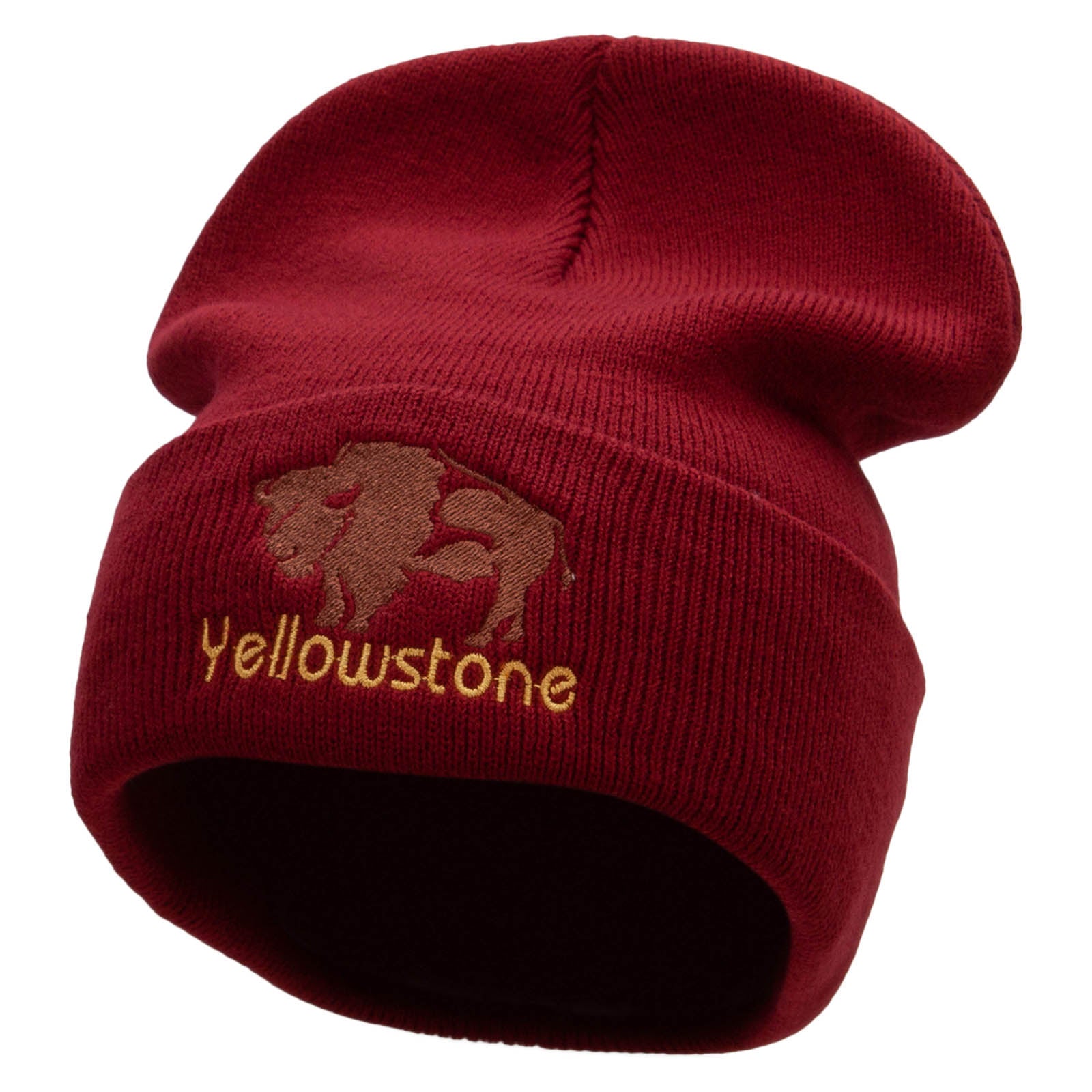 Yellowstone Big Buffalo Embroidered 12 Inch Long Knitted Beanie - Maroon OSFM