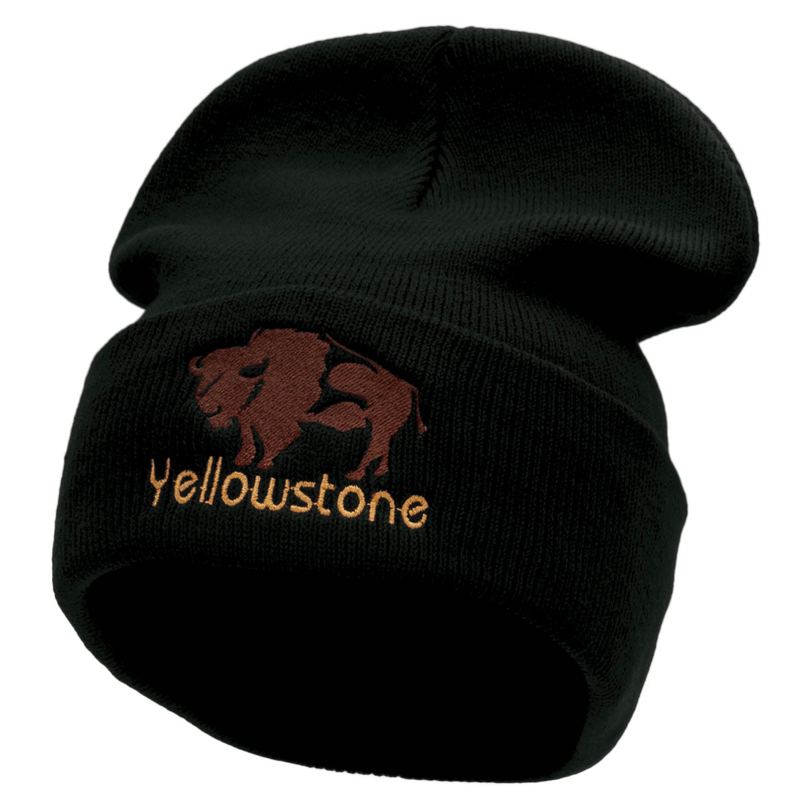Yellowstone Big Buffalo Embroidered 12 Inch Long Knitted Beanie - Black OSFM