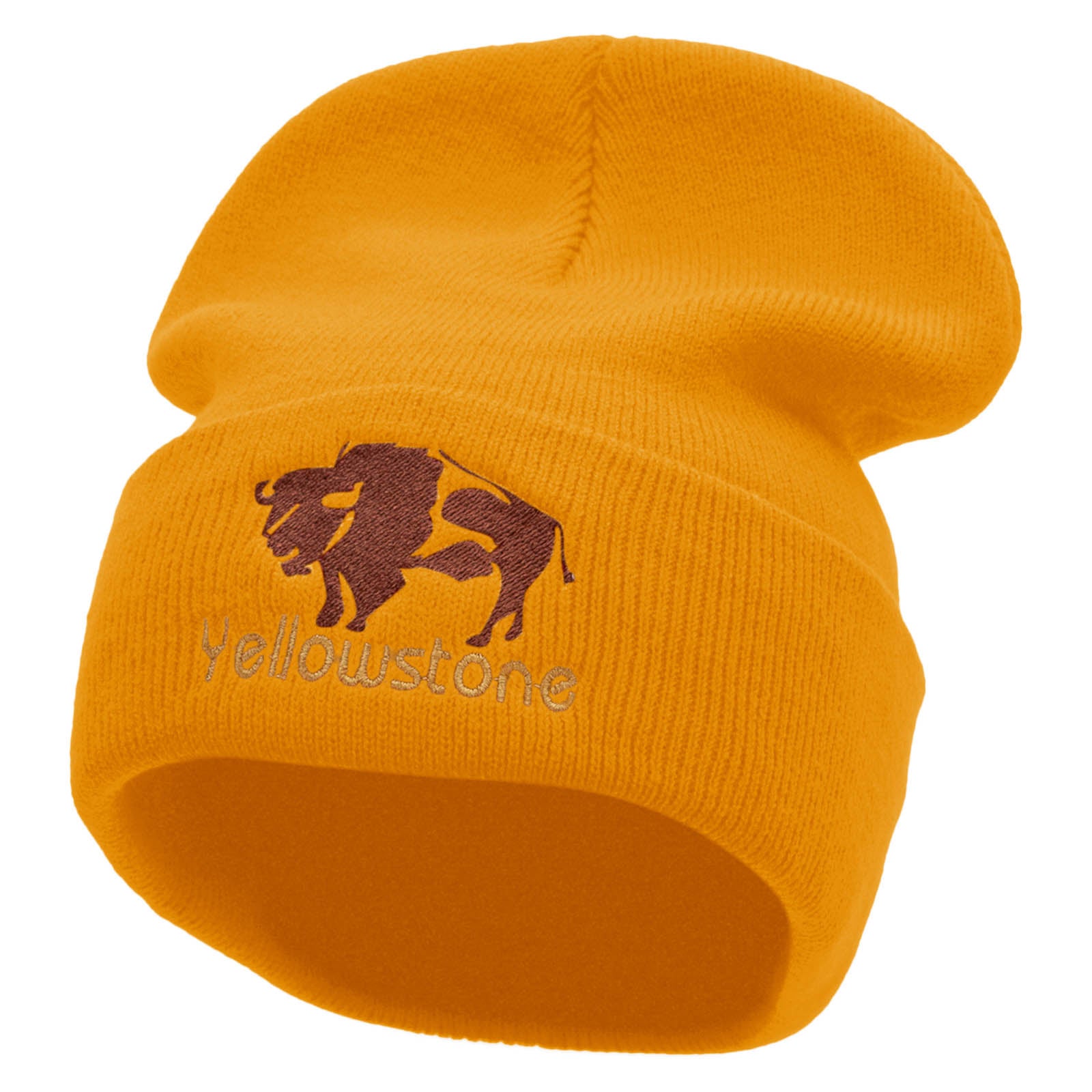 Yellowstone Big Buffalo Embroidered 12 Inch Long Knitted Beanie - Yellow OSFM