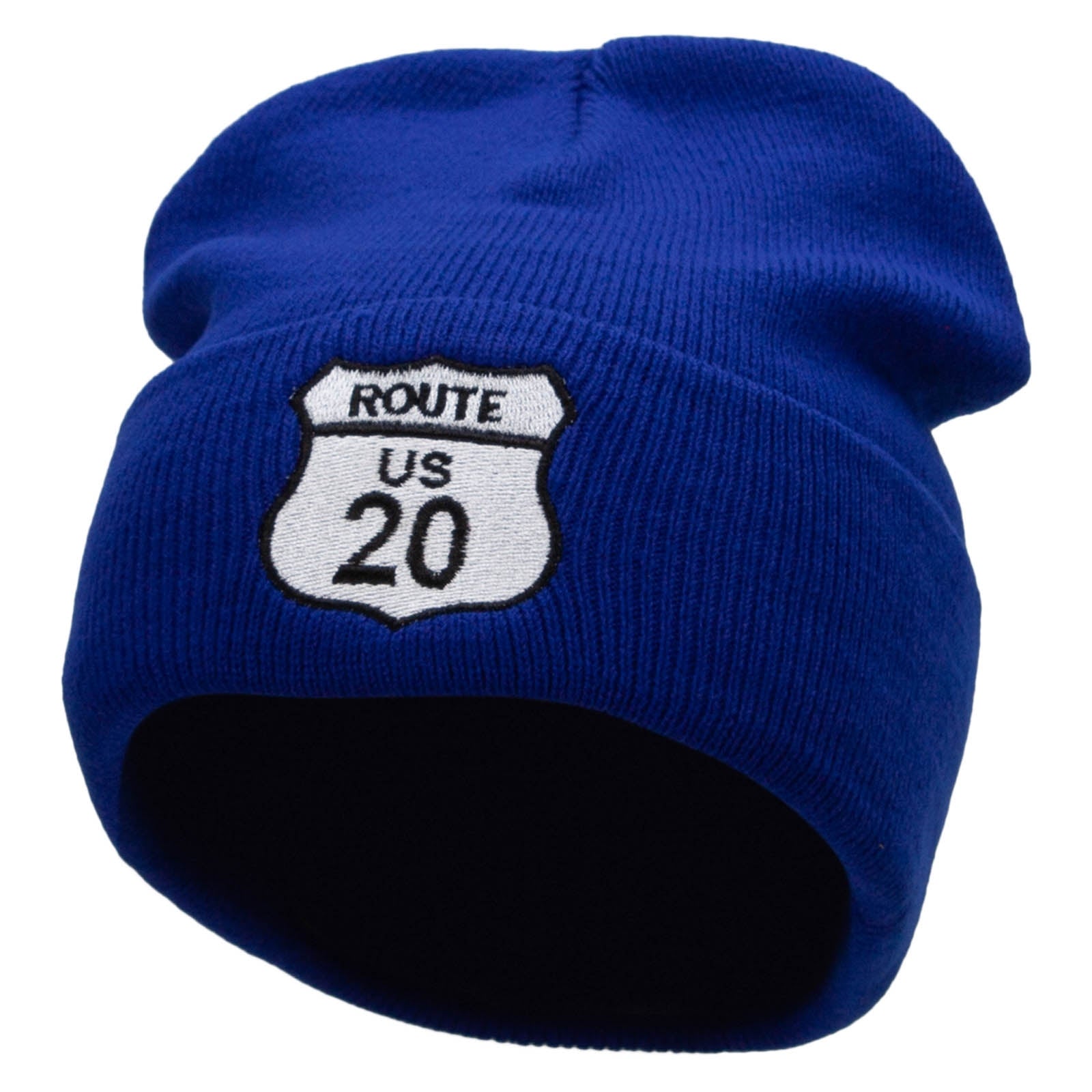Route US 20 Embroidered 12 Inch Long Knitted Beanie - Royal OSFM