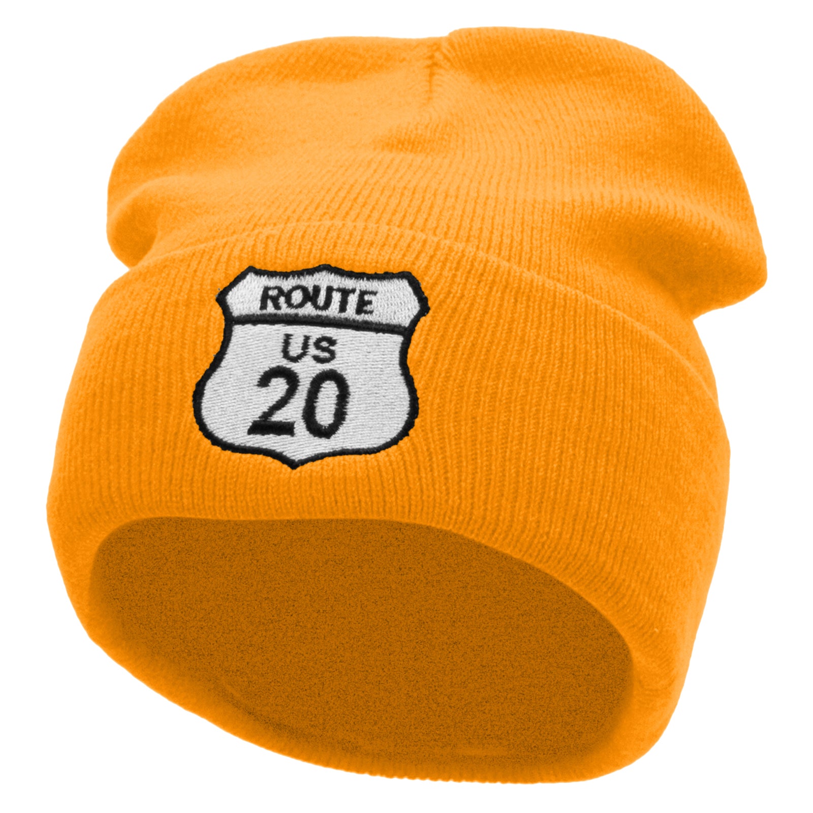 Route US 20 Embroidered 12 Inch Long Knitted Beanie - Yellow OSFM