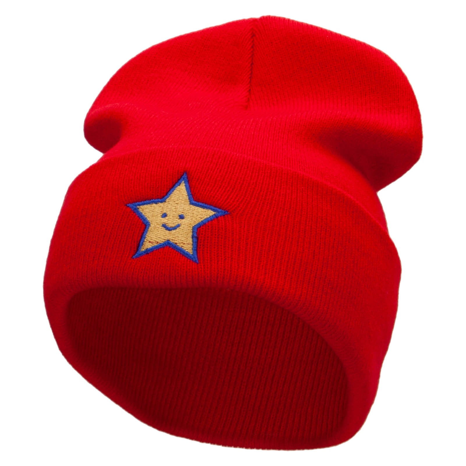 Super Star Embroidered 12 Inch Long Knitted Beanie - Red OSFM