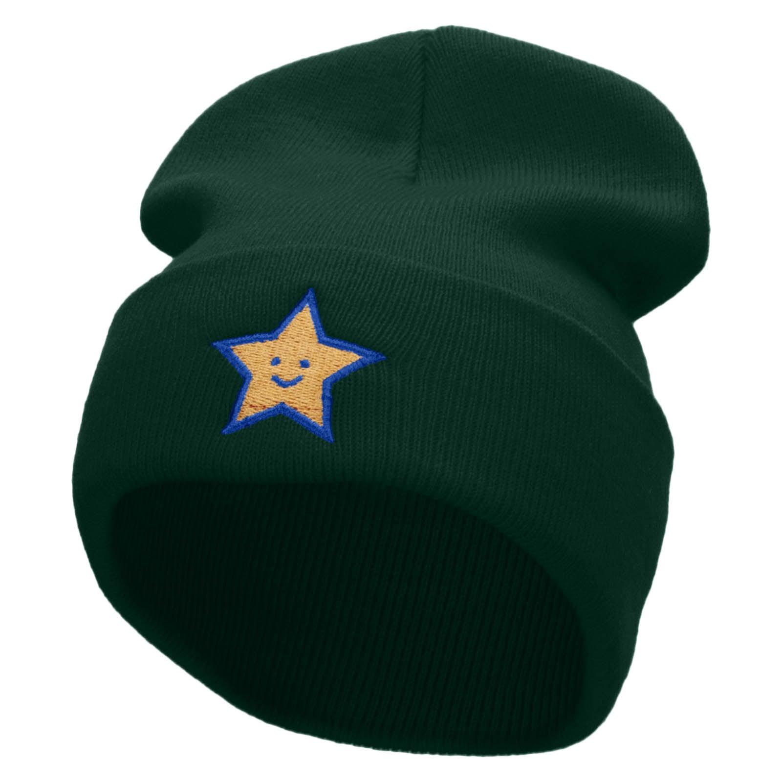Super Star Embroidered 12 Inch Long Knitted Beanie - Dk Green OSFM