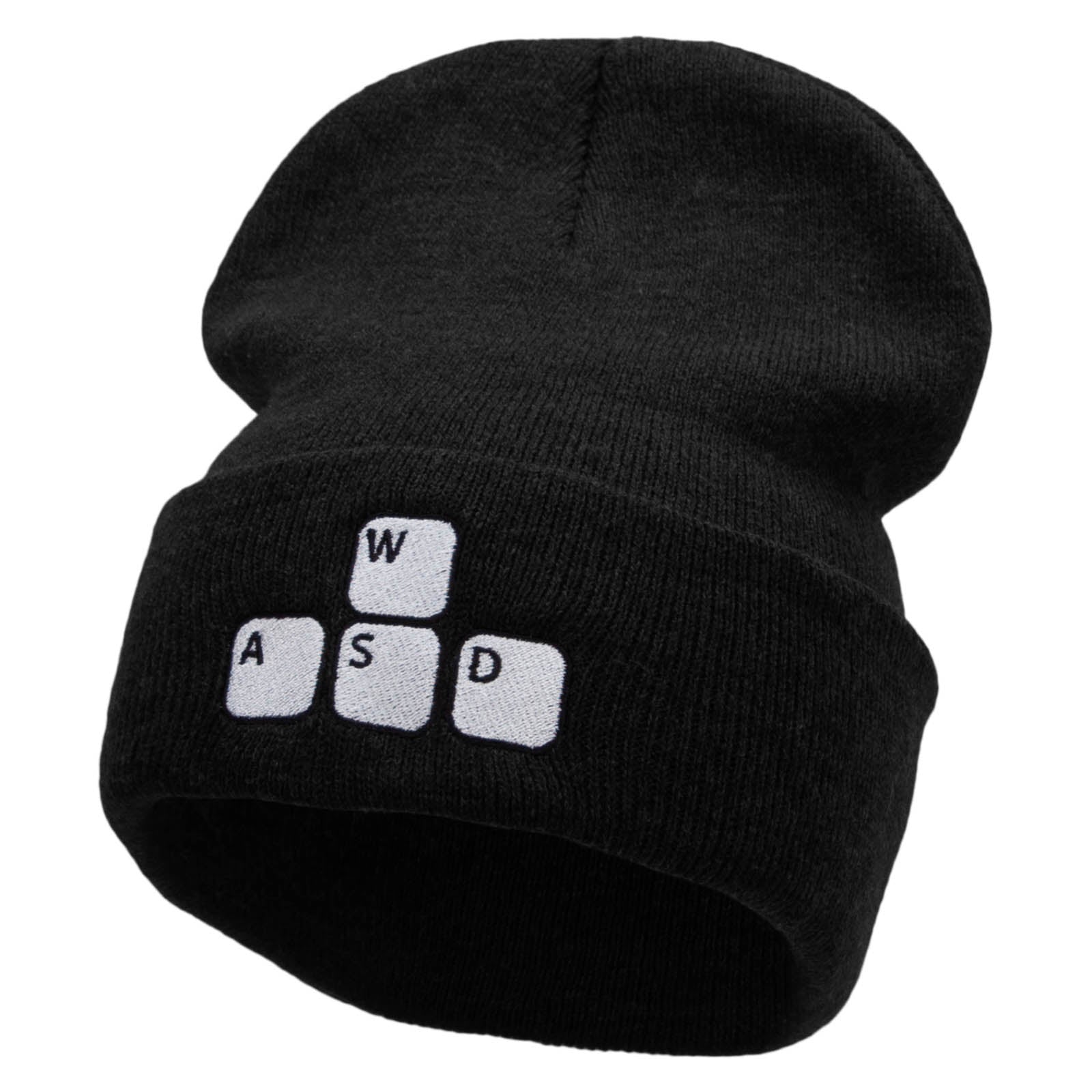 Gamer WASD Embroidered 12 Inch Long Knitted Beanie - Black OSFM