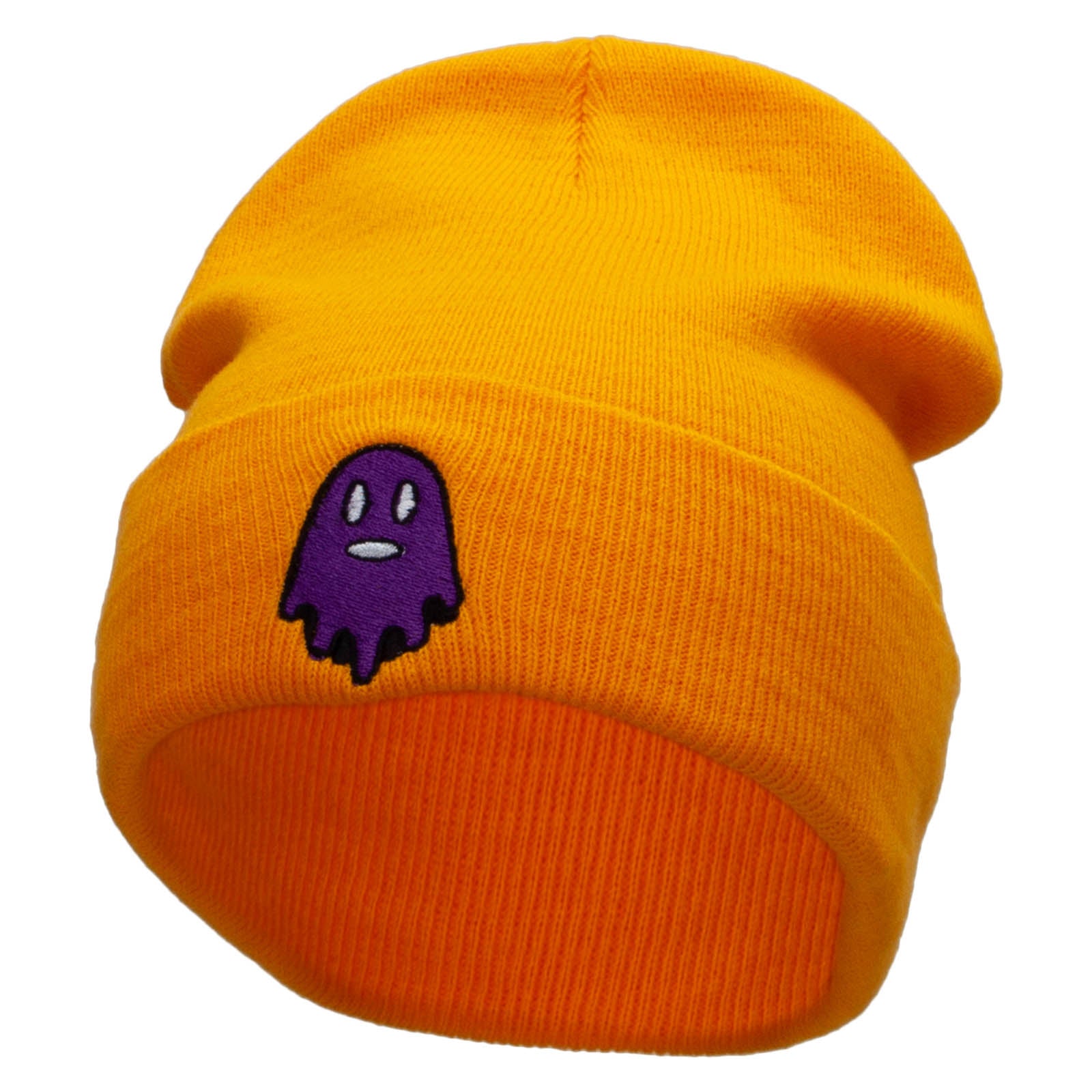 Ghost Embroidered 12 Inch Long Knitted Beanie - Yellow OSFM