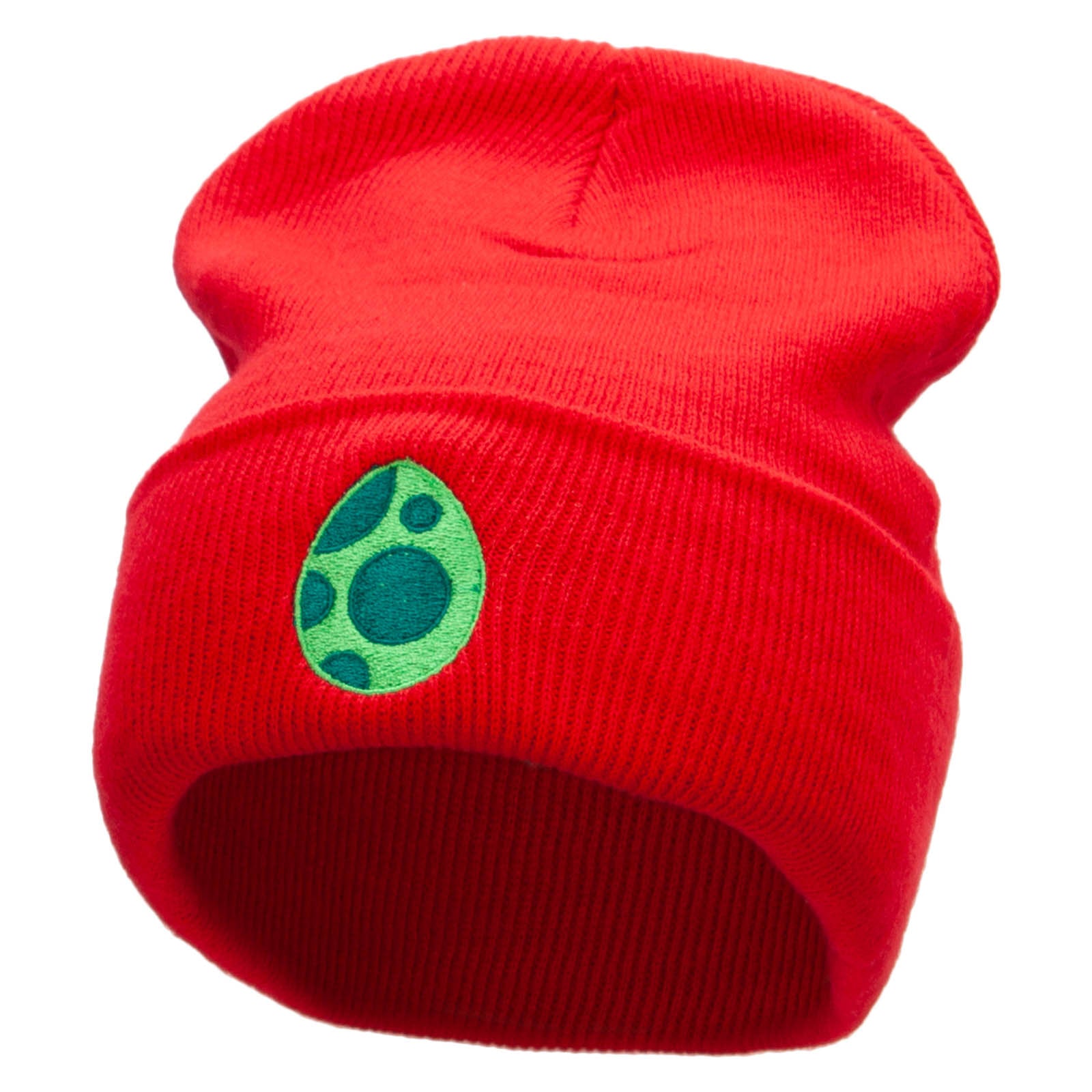 Spotted Egg Embroidered 12 Inch Long Knitted Beanie - Red OSFM