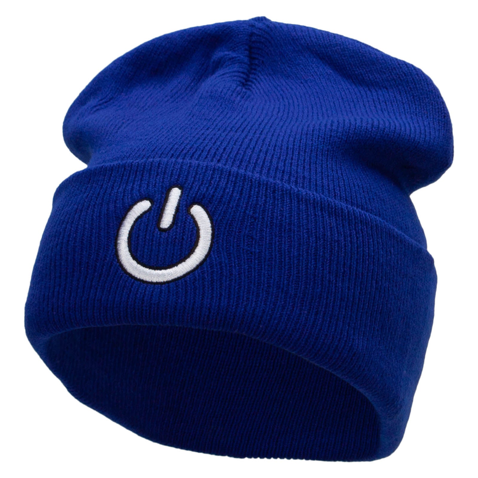 Power Button Embroidered 12 Inch Long Knitted Beanie - Royal OSFM