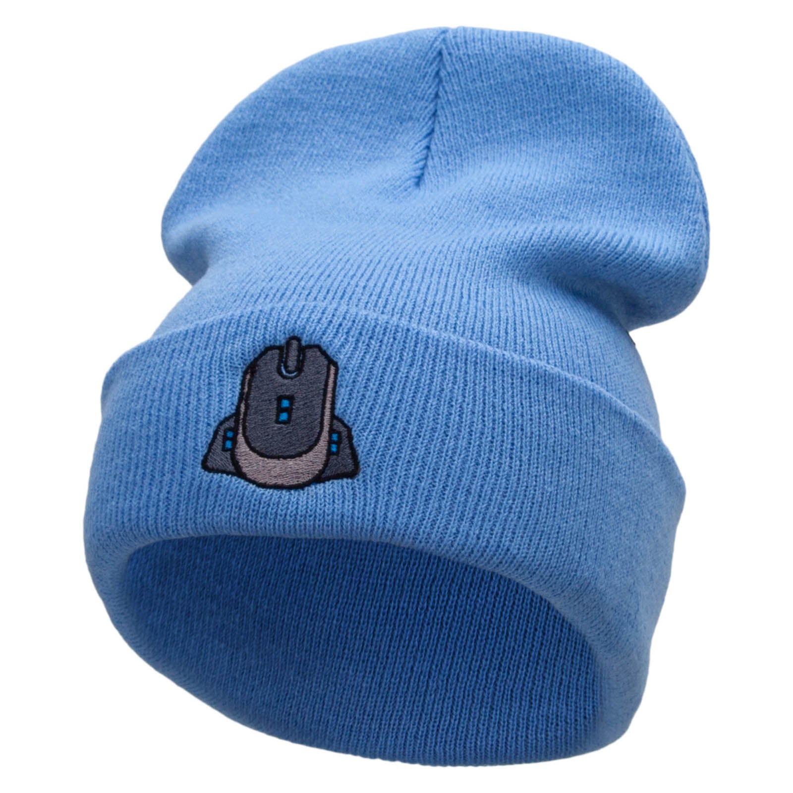 Gamer Mouse Embroidered 12 Inch Long Knitted Beanie - Sky Blue OSFM