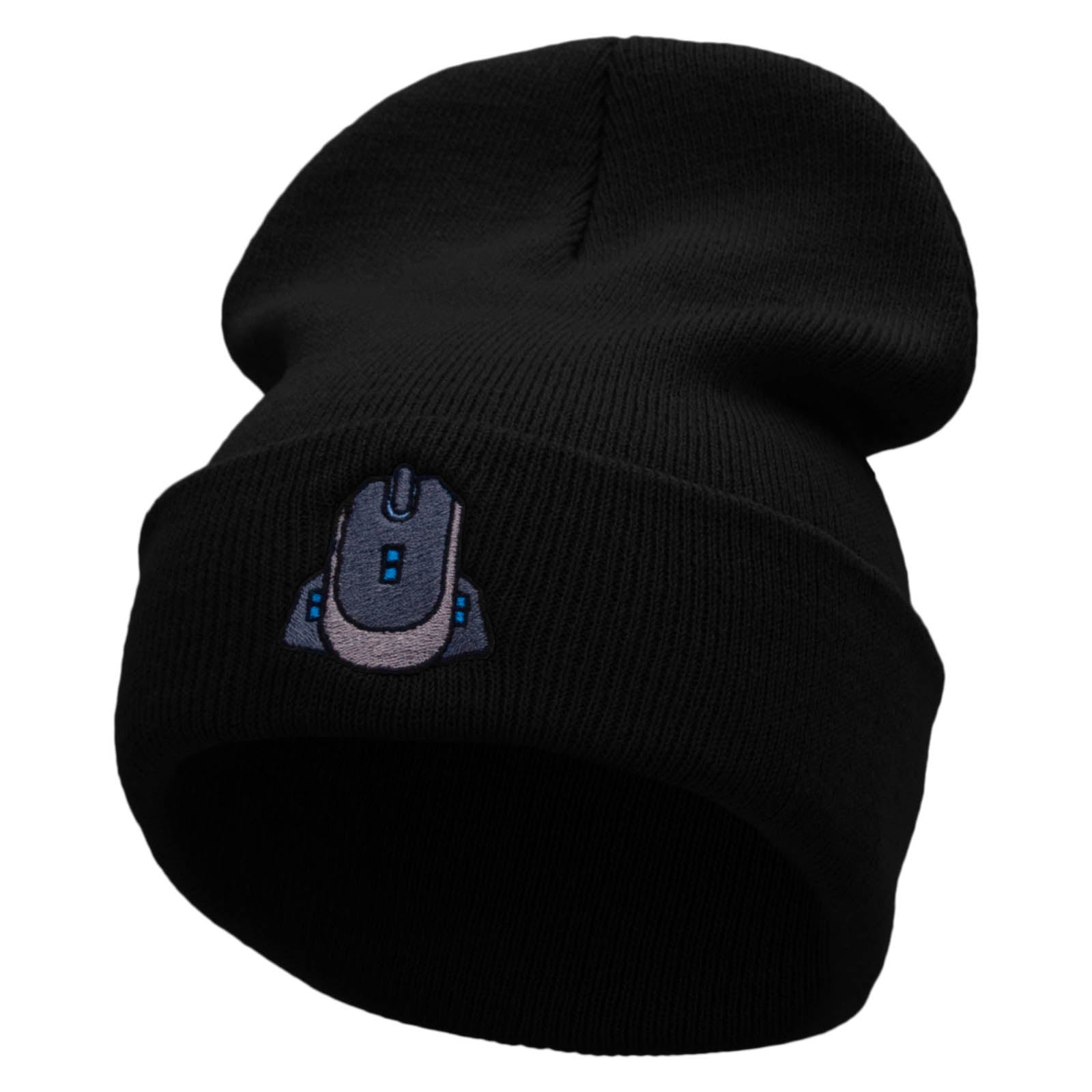 Gamer Mouse Embroidered 12 Inch Long Knitted Beanie - Black OSFM