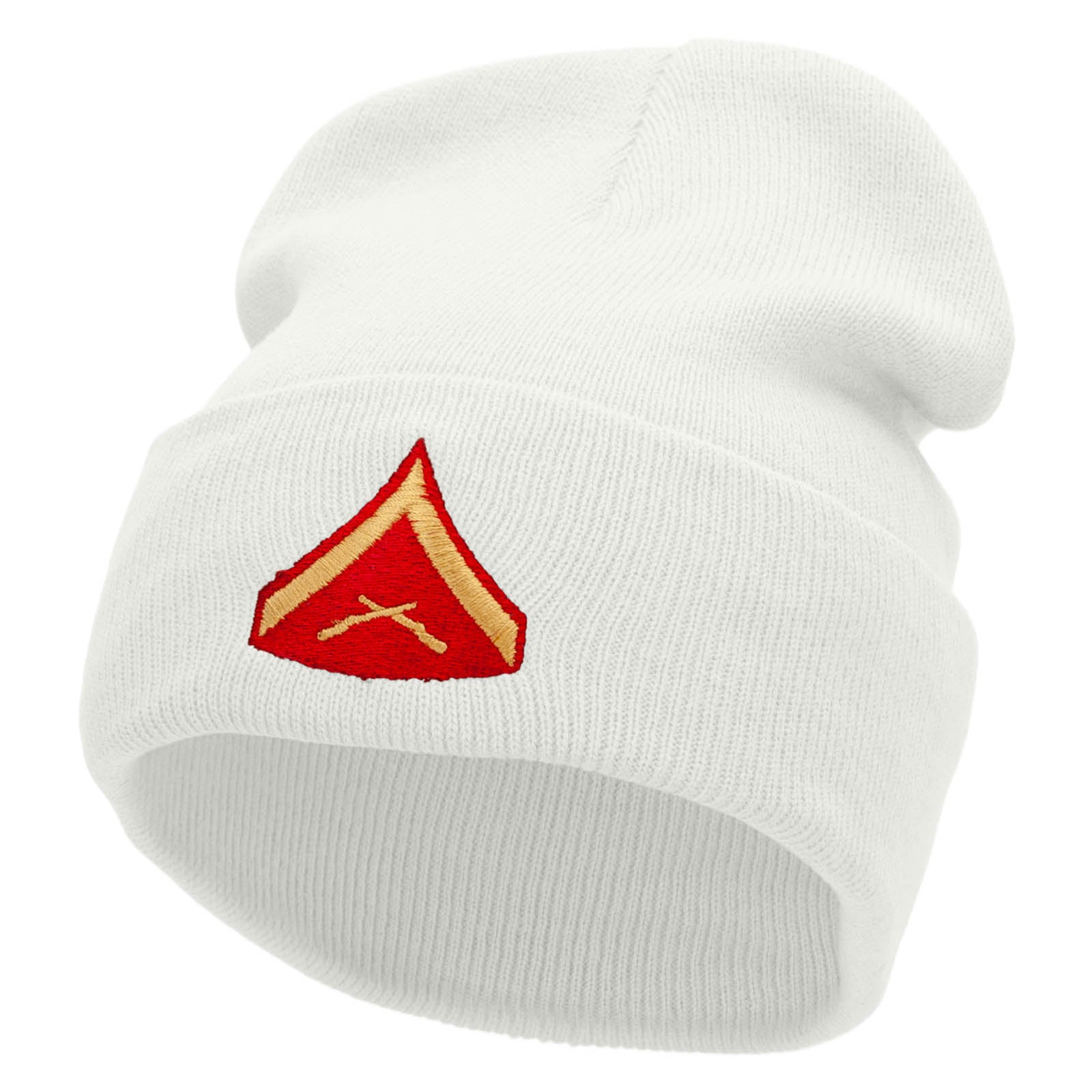 Military Rank Embroidered 12 inch Acrylic Cuffed Long Beanie - White OSFM