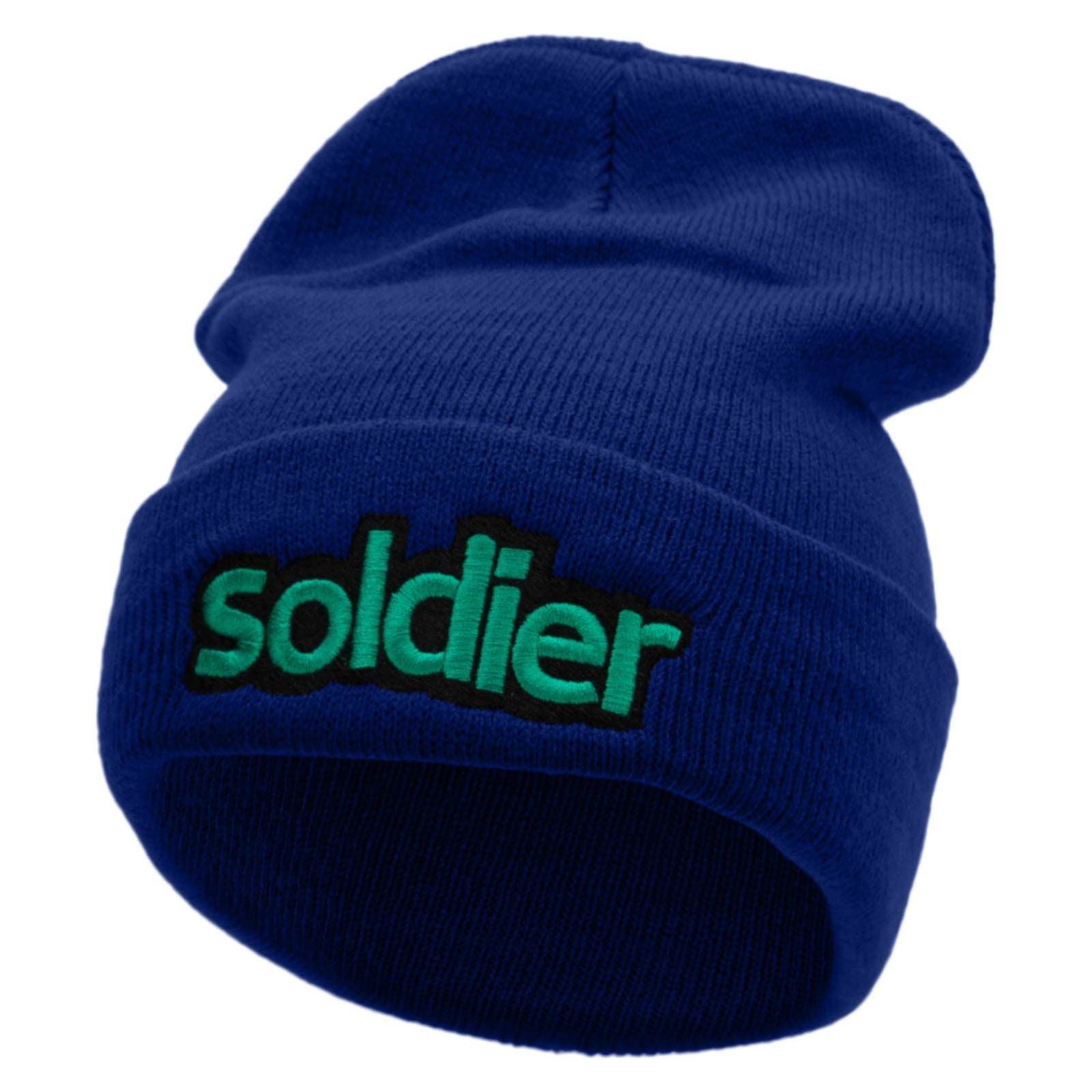 Soldier Embroidered 12 Inch Long Knitted Beanie - Royal OSFM