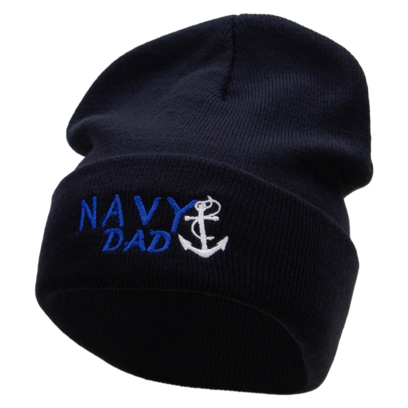 Navy Dad Embroidered 12 Inch Long Knitted Beanie - Navy OSFM