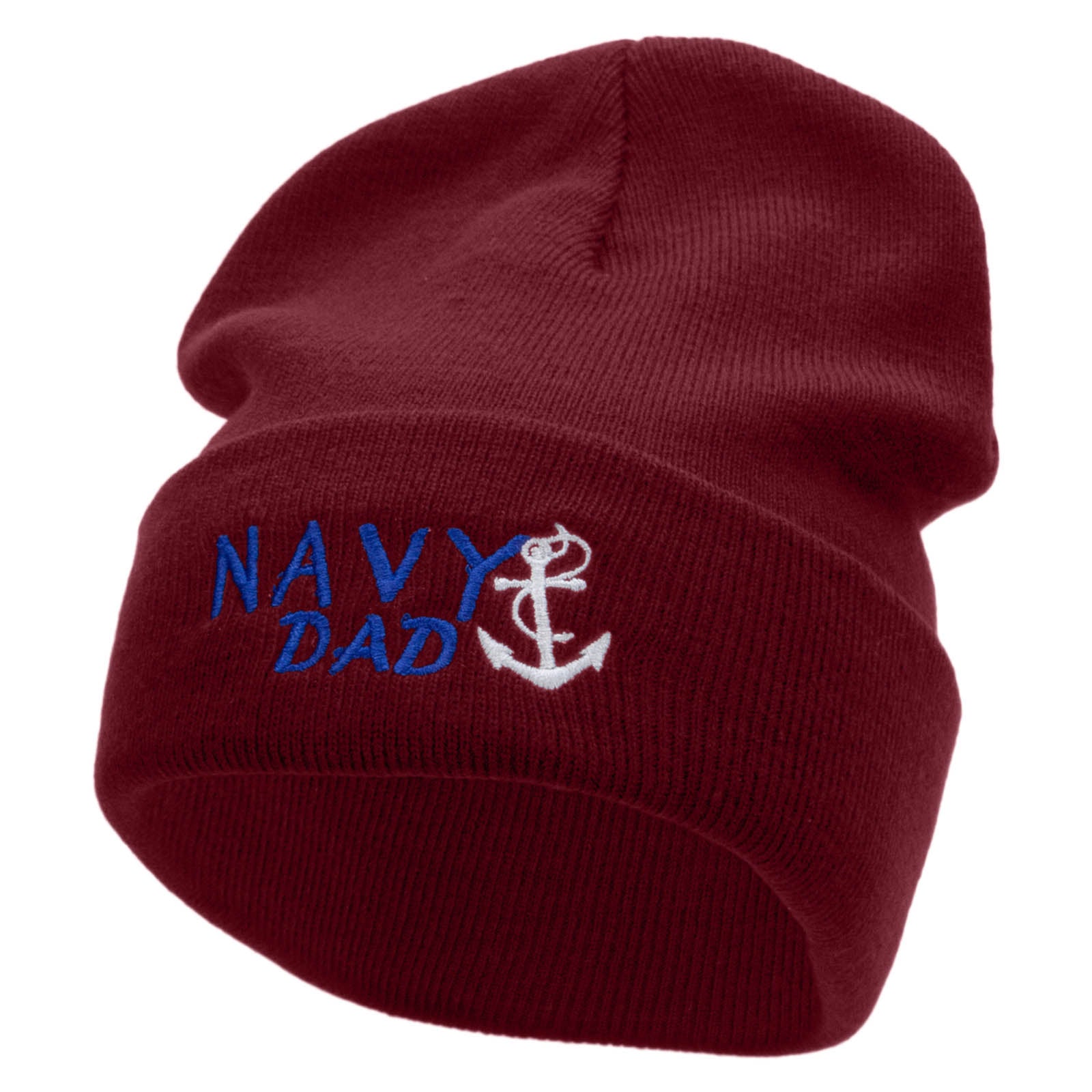 Navy Dad Embroidered 12 Inch Long Knitted Beanie - Maroon OSFM