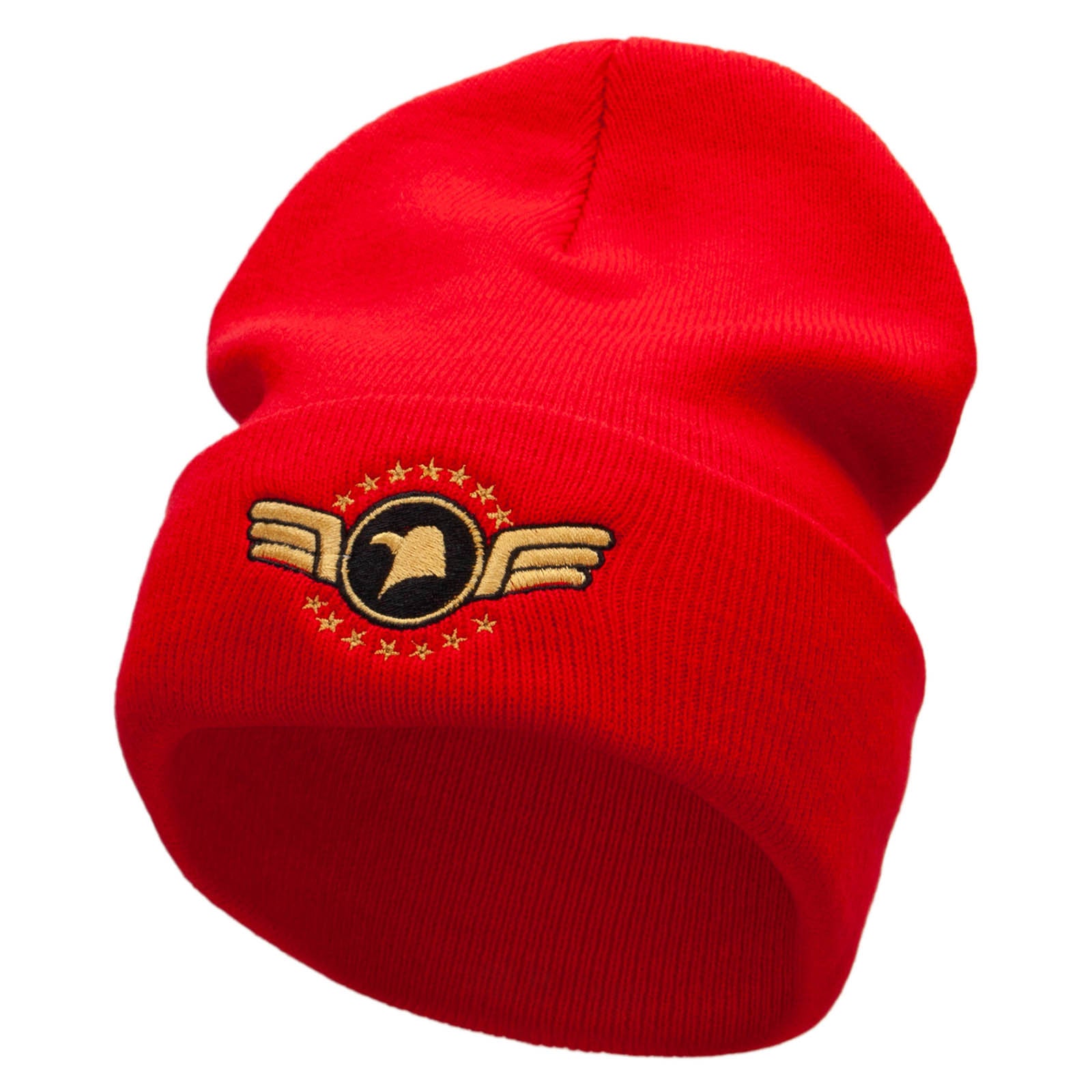 Airforce Eagle Badge Embroidered 12 Inch Long Knitted Beanie - Red OSFM