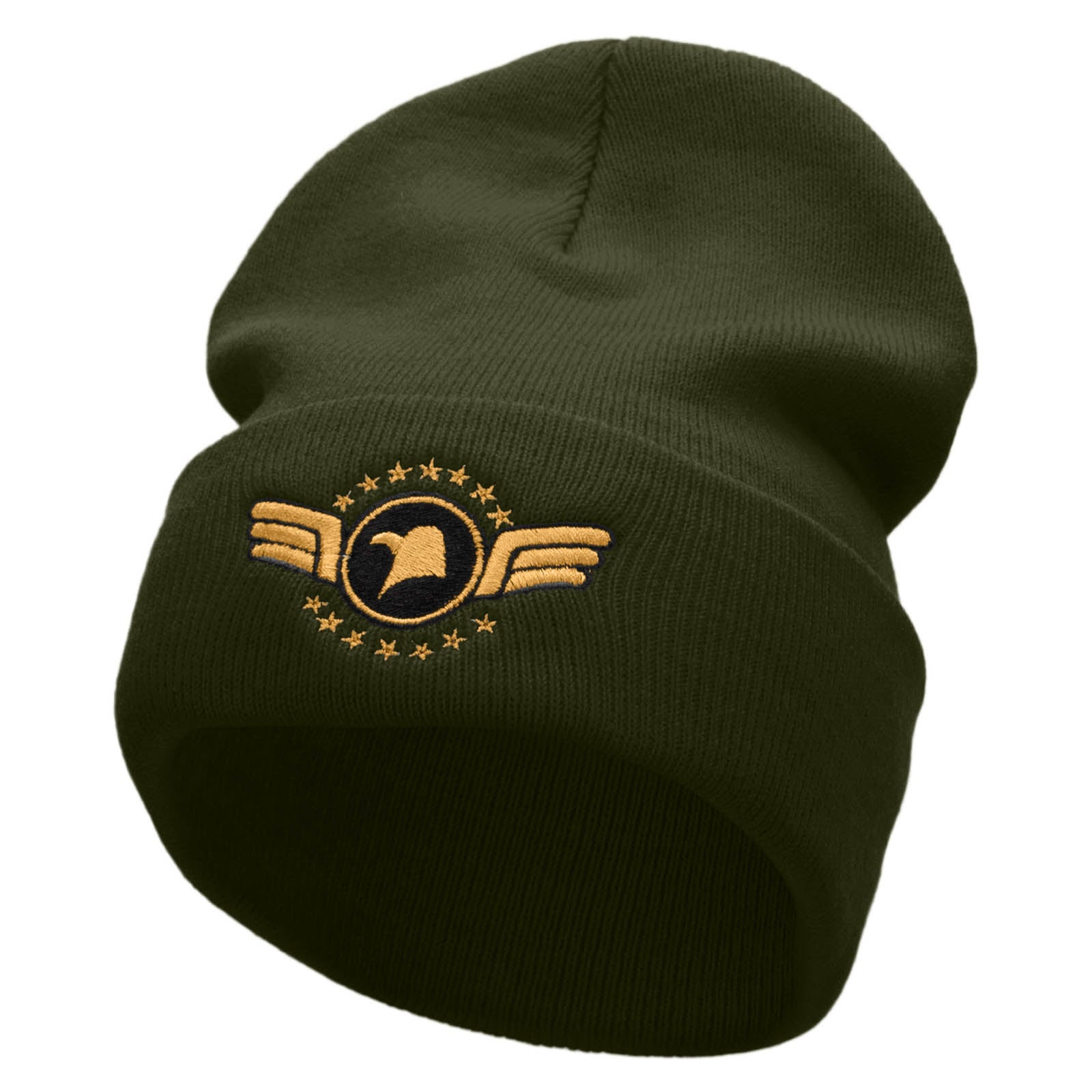 Airforce Eagle Badge Embroidered 12 Inch Long Knitted Beanie - Olive OSFM