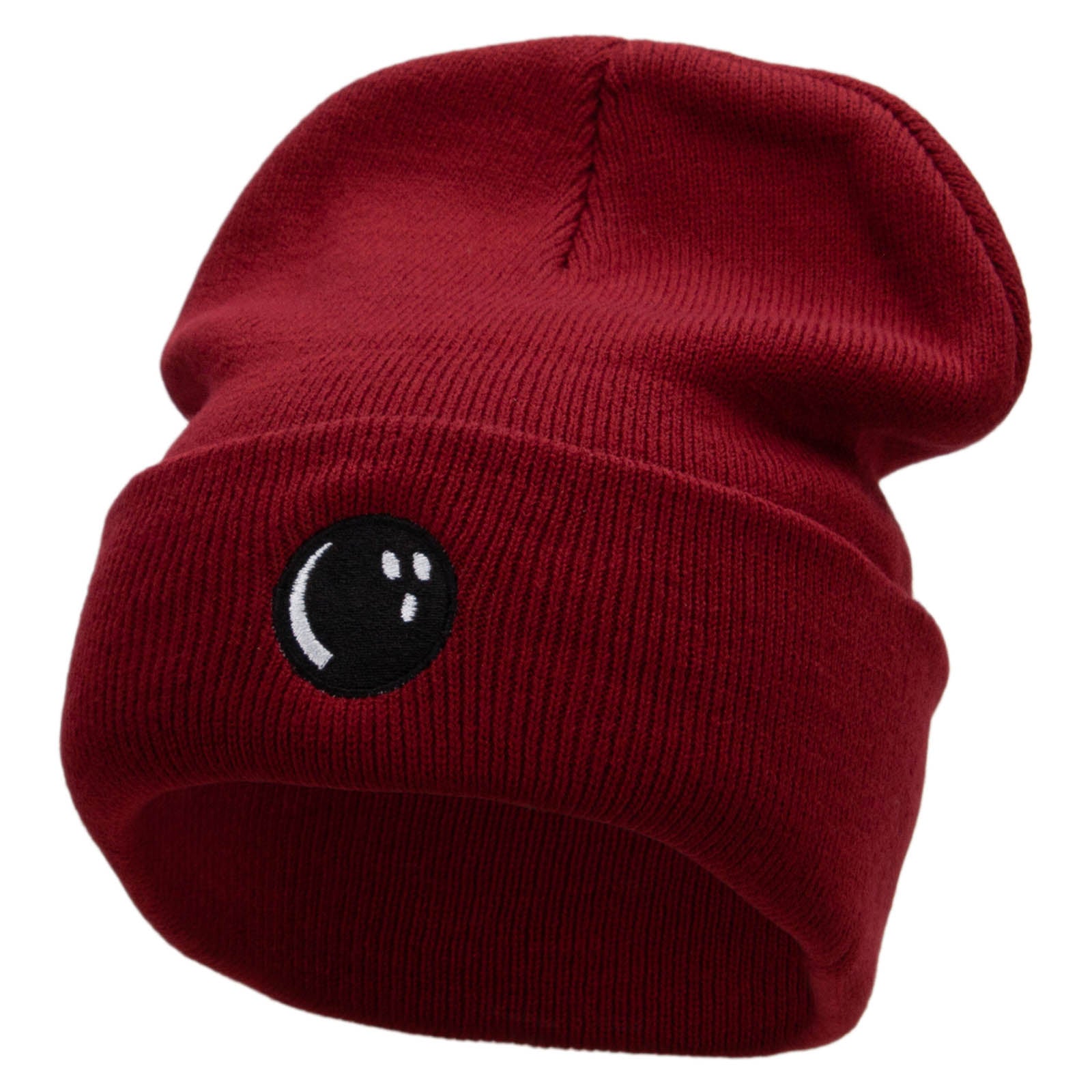 Bowlers Ball Embroidered 12 Inch Long Knitted Beanie - Maroon OSFM