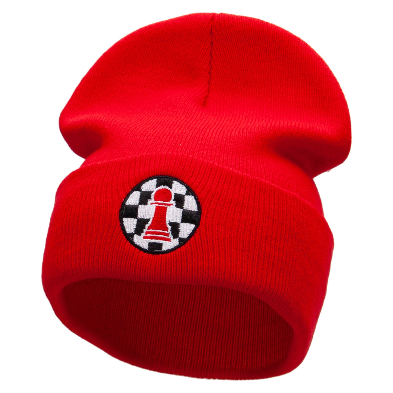 Pawn Chess Piece Embroidered 12 Inch Long Knitted Beanie - Red OSFM