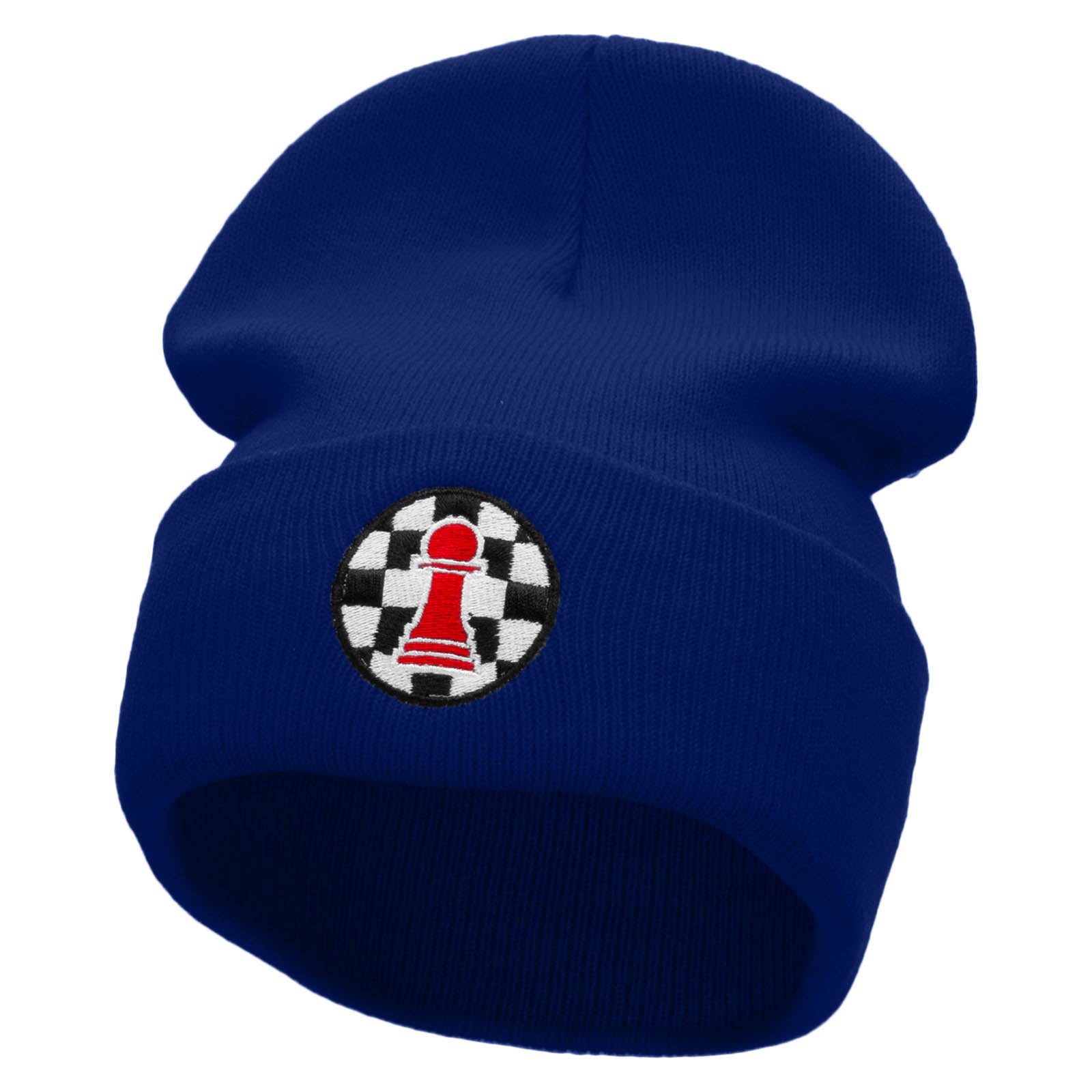 Pawn Chess Piece Embroidered 12 Inch Long Knitted Beanie - Royal OSFM