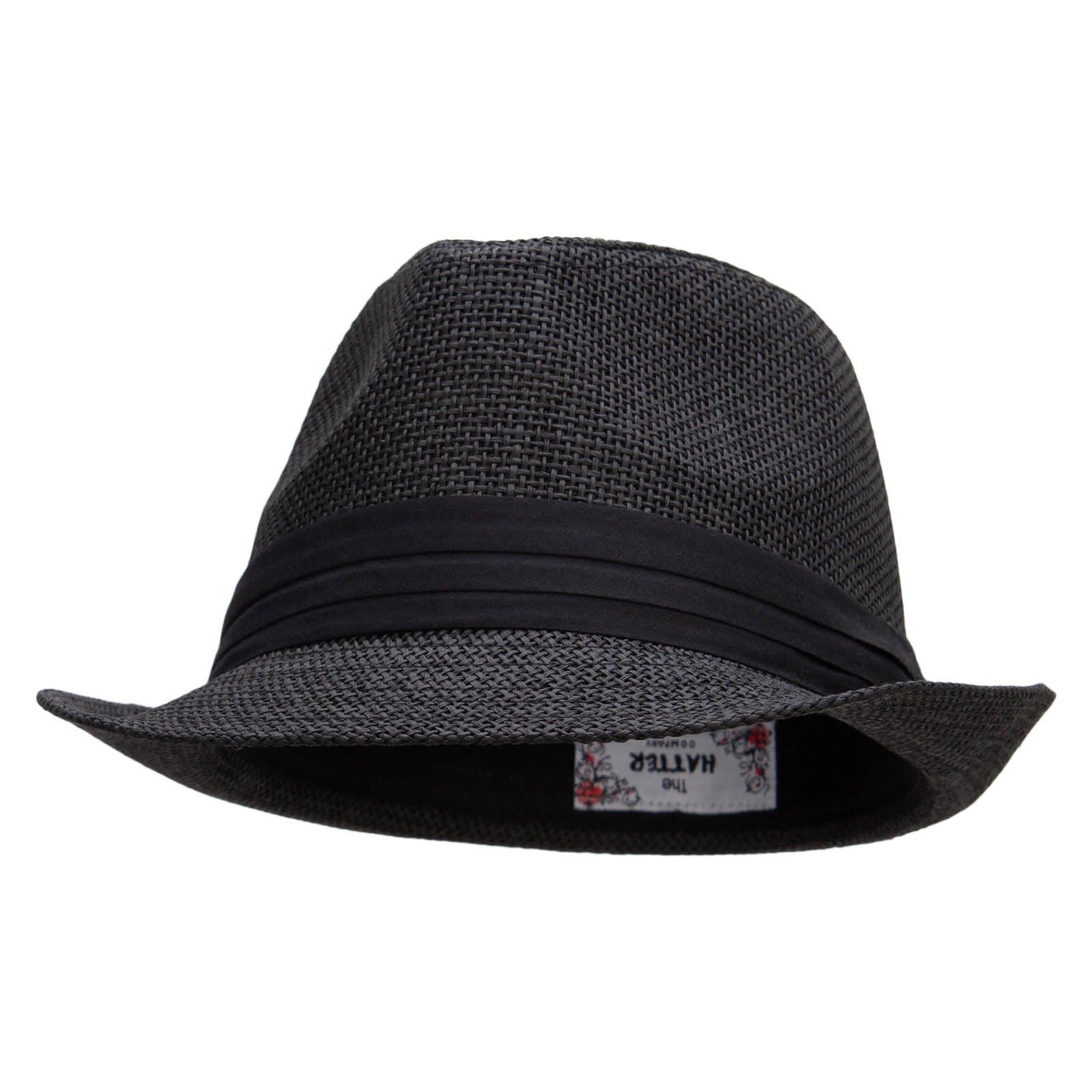 Big Size Paper Straw Fedora with Triple Pleated Band - Black XL