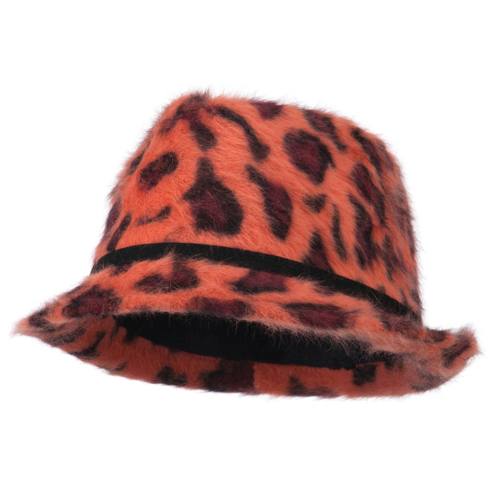 Angora Animal Print Fedora - Coral OSFM