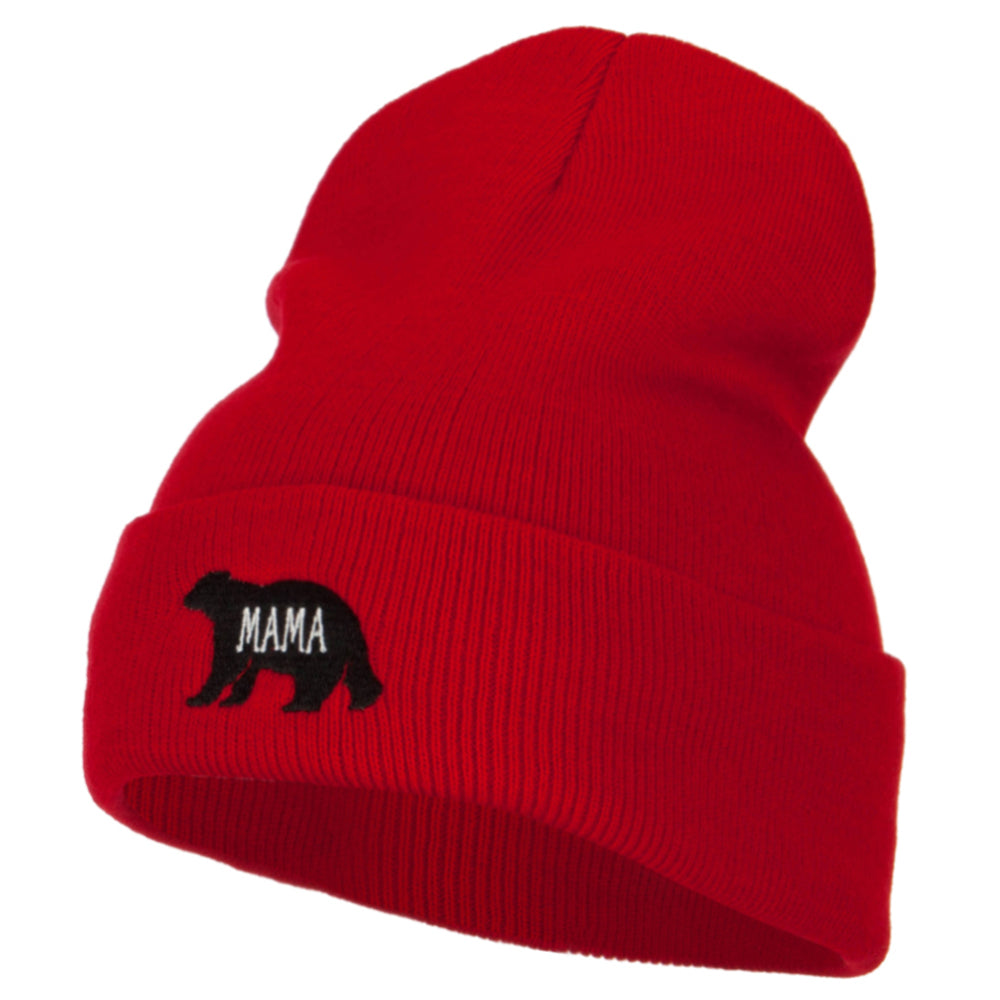 Mama Bear Embroidered Long Beanie - Red OSFM
